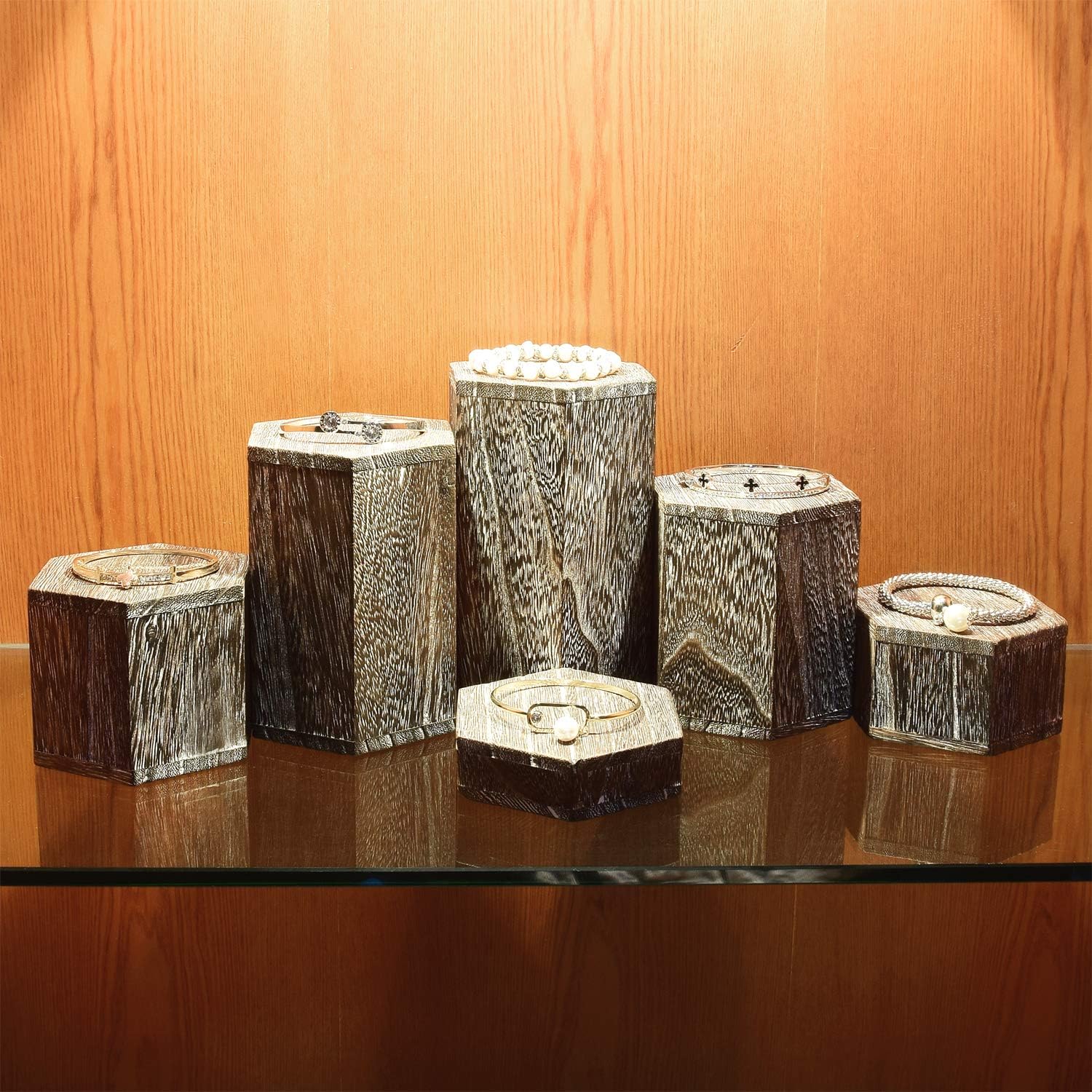 MOOCA 6-Piece Wooden Hexagon Risers Display Stand
