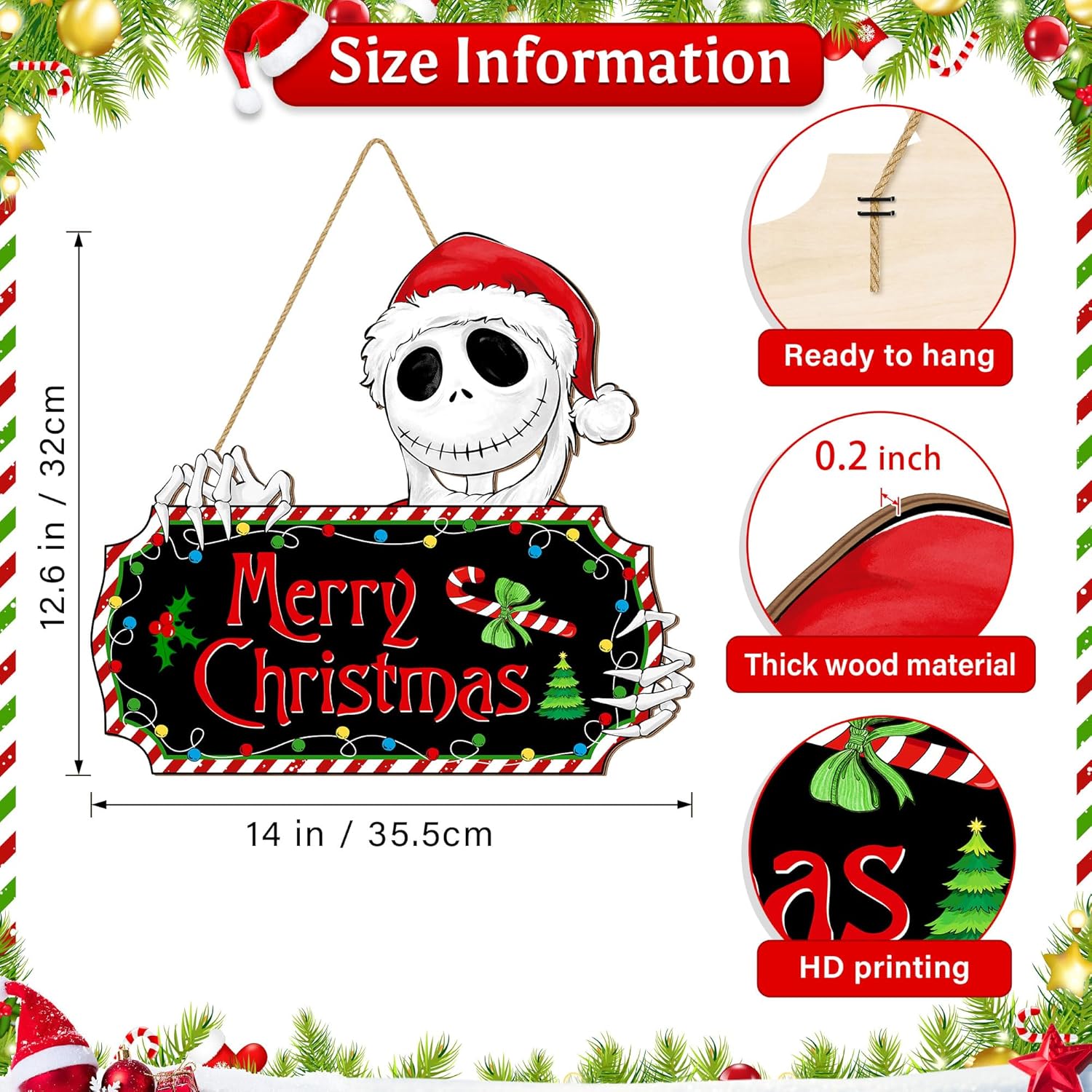 Funny Christmas Door Sign with Skeletal Santa