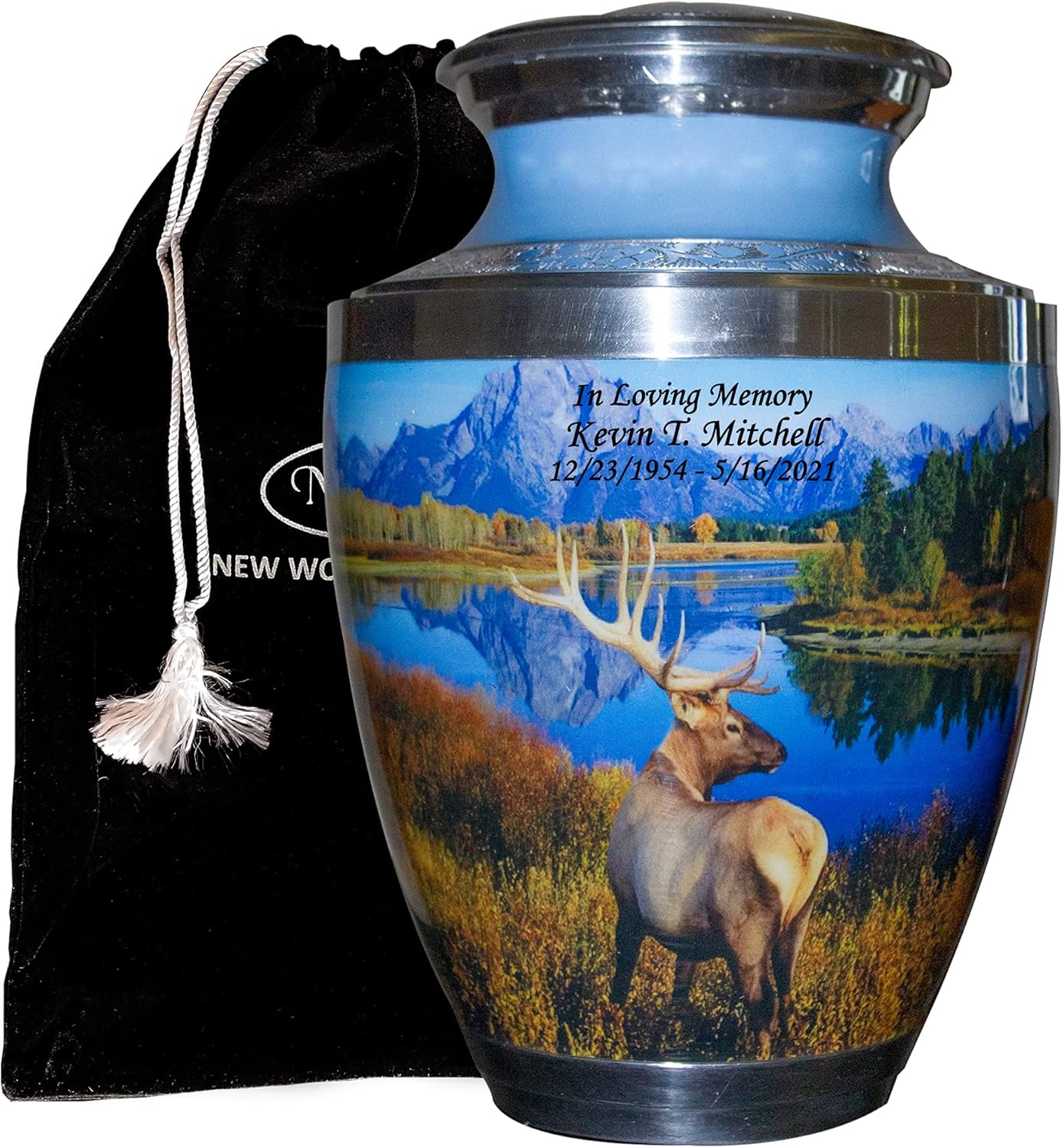 Personalized Large Funeral Urn with Velvet Bag and Keepsake