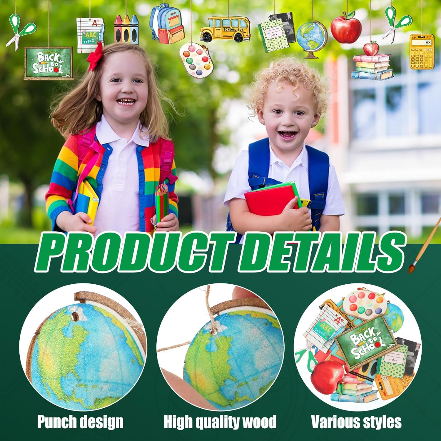 36 Pcs Back to School Wooden Hanging Ornaments