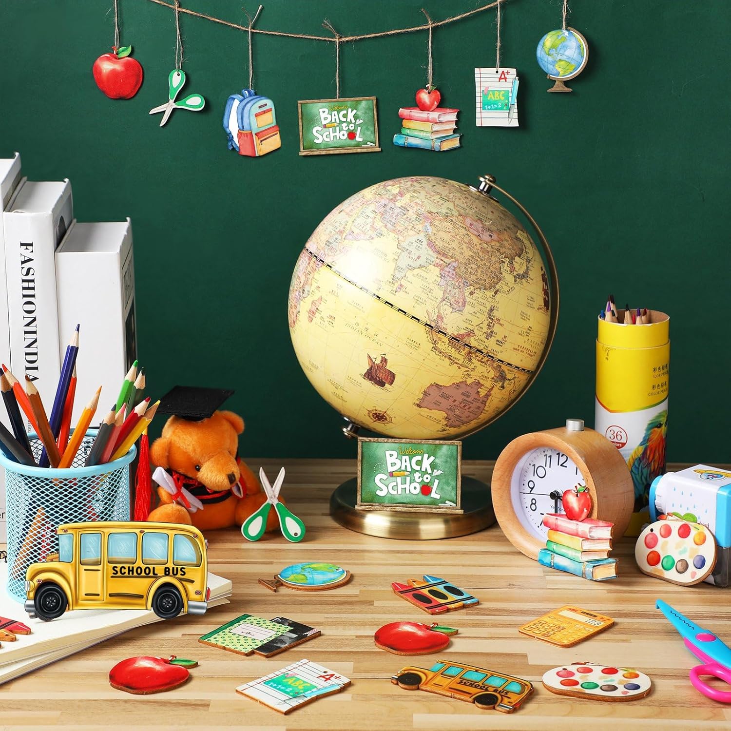 36 Pcs Back to School Wooden Hanging Ornaments