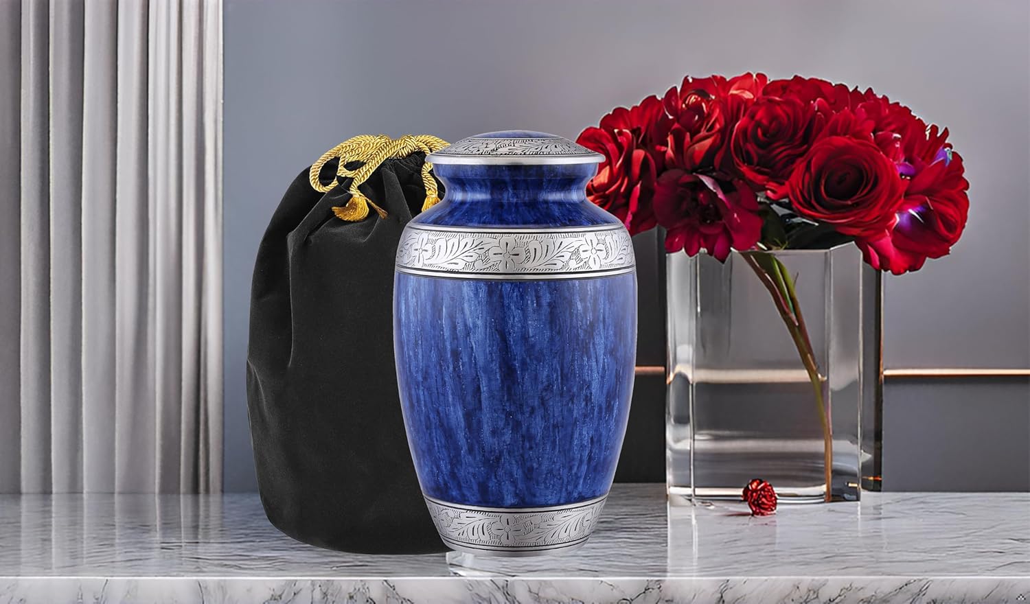 Elegant Blue Cremation Urn for Adult Ashes