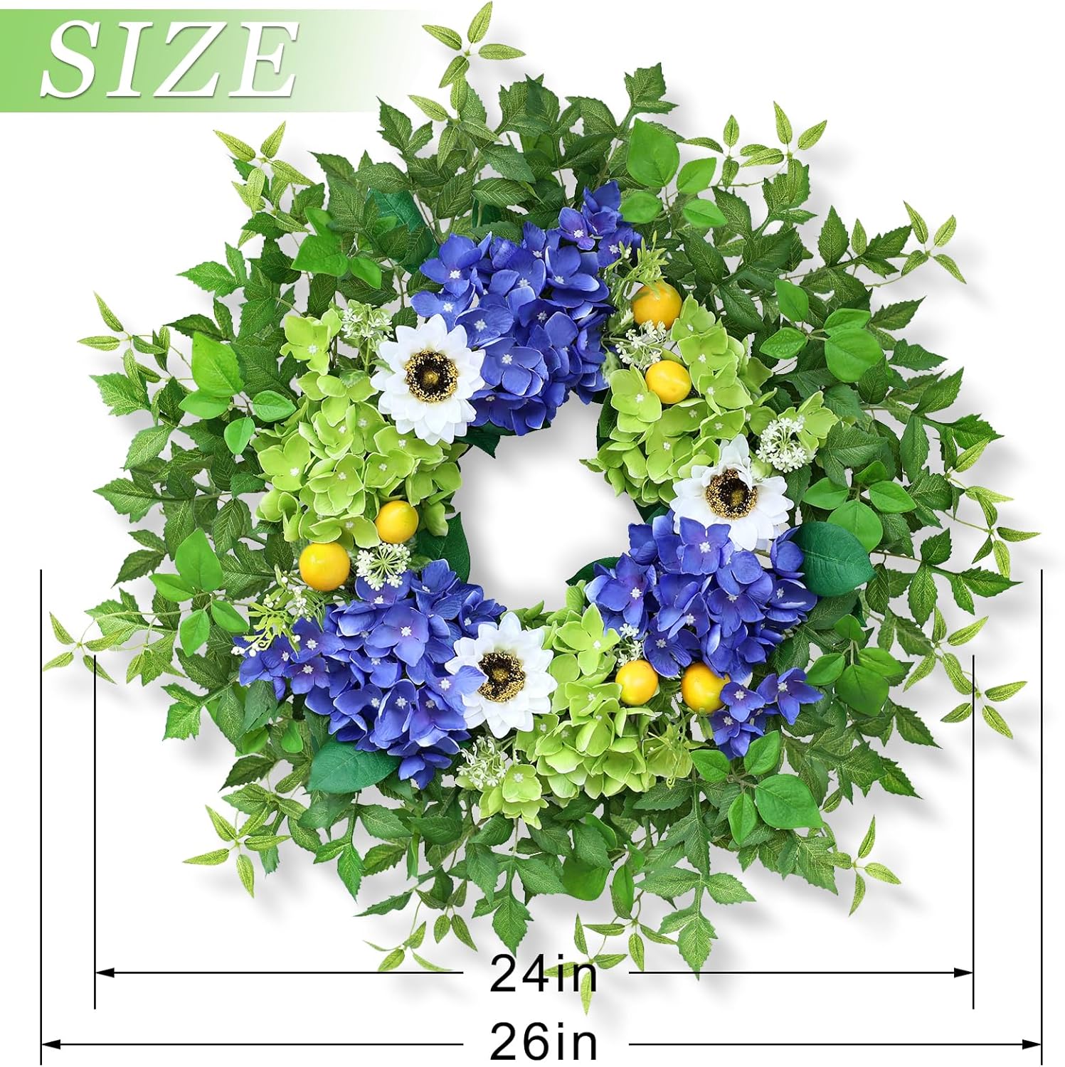 26 Inch Hydrangea Wreath for Front Door Decor