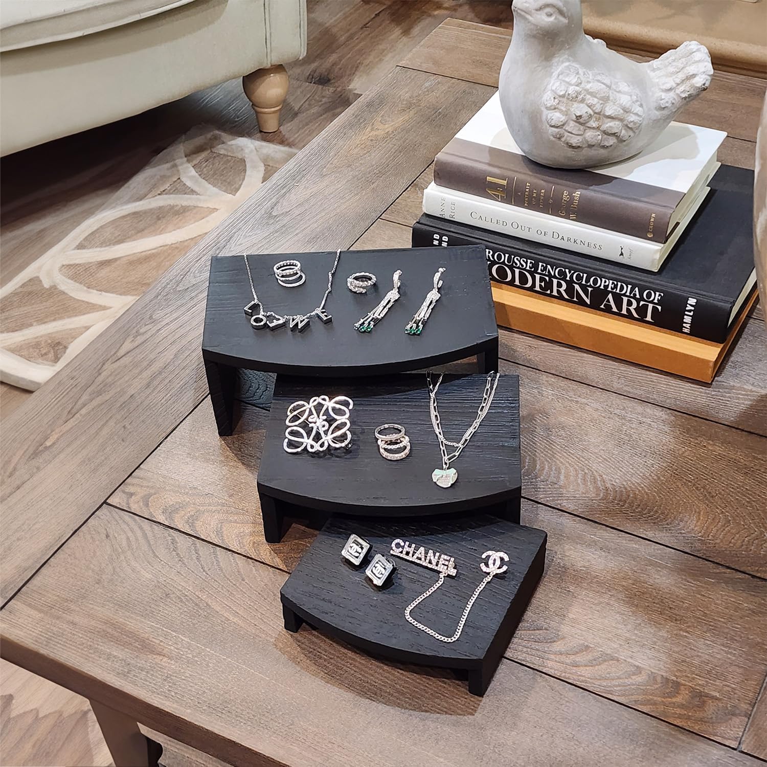MOOCA 3-Piece Wooden Jewelry Display Risers - Black