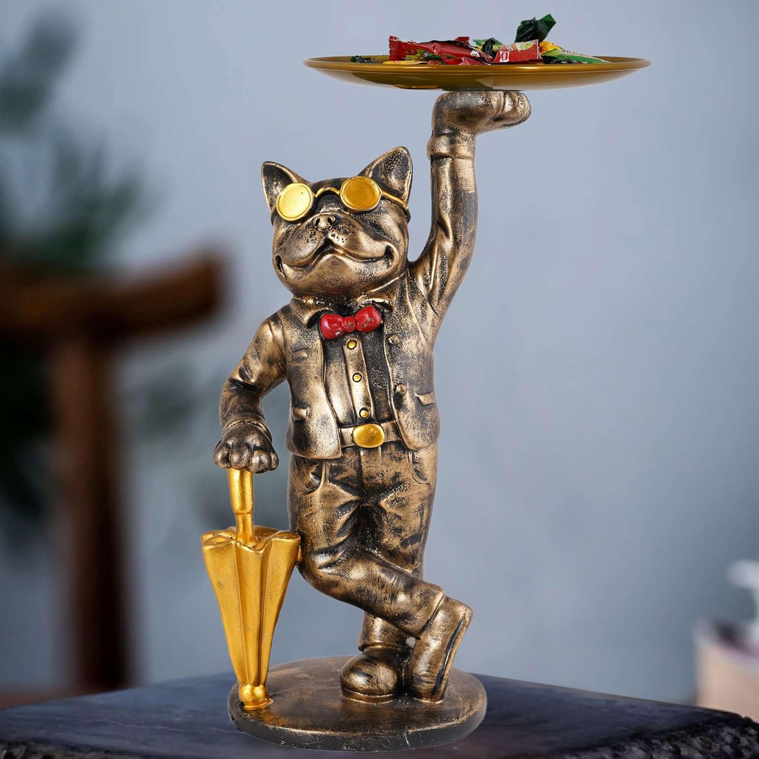 Cool Dog Sculpture with Plate for Home Decor 1