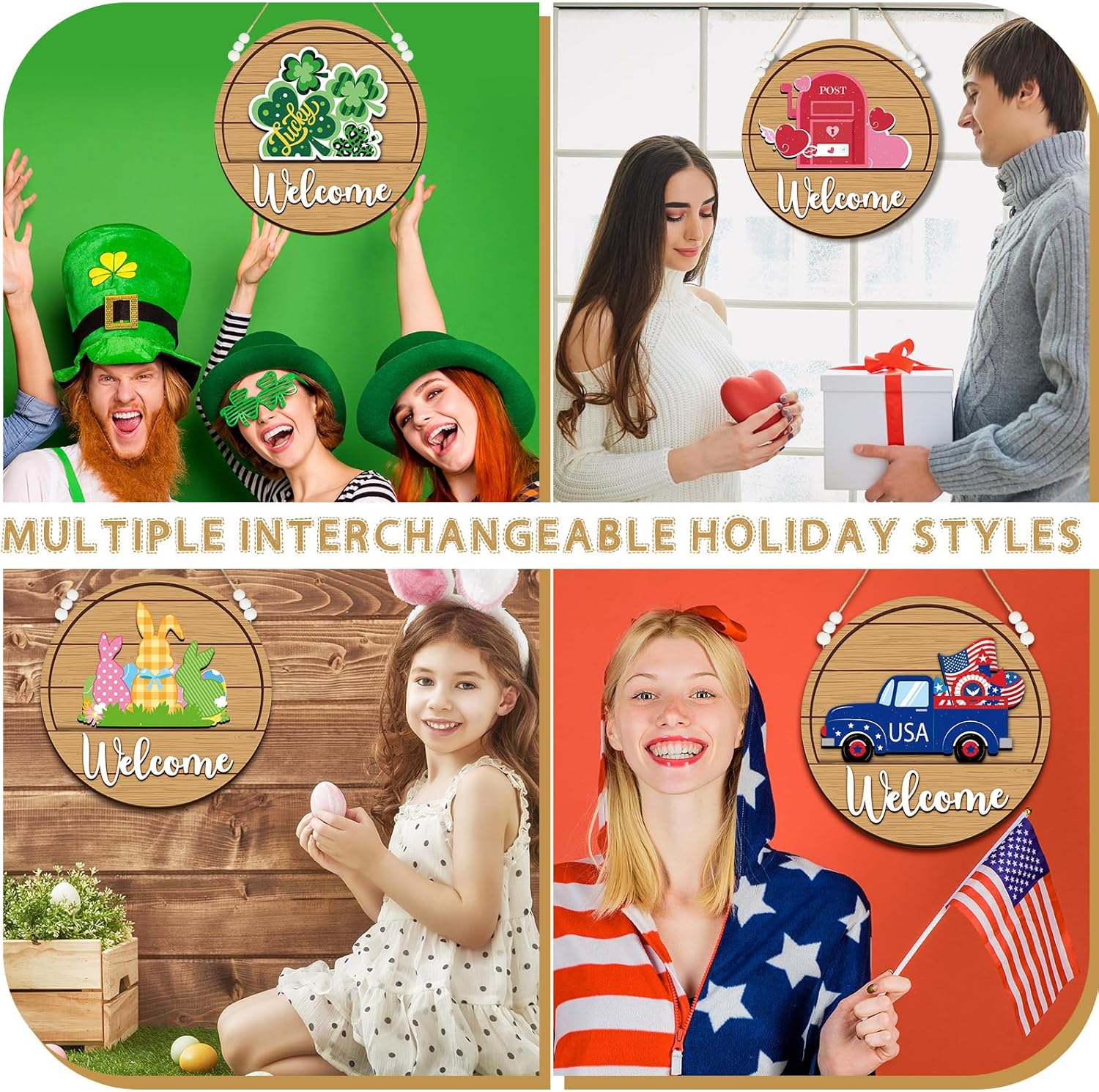 Sintuff Seasonal Welcome Sign with Interchangeable Decorations