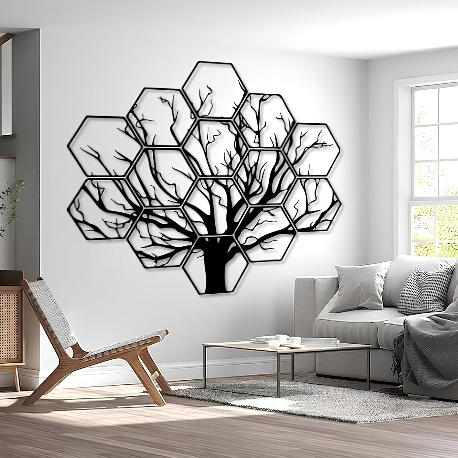 Hexagonal Tree Metal Wall Art XXL