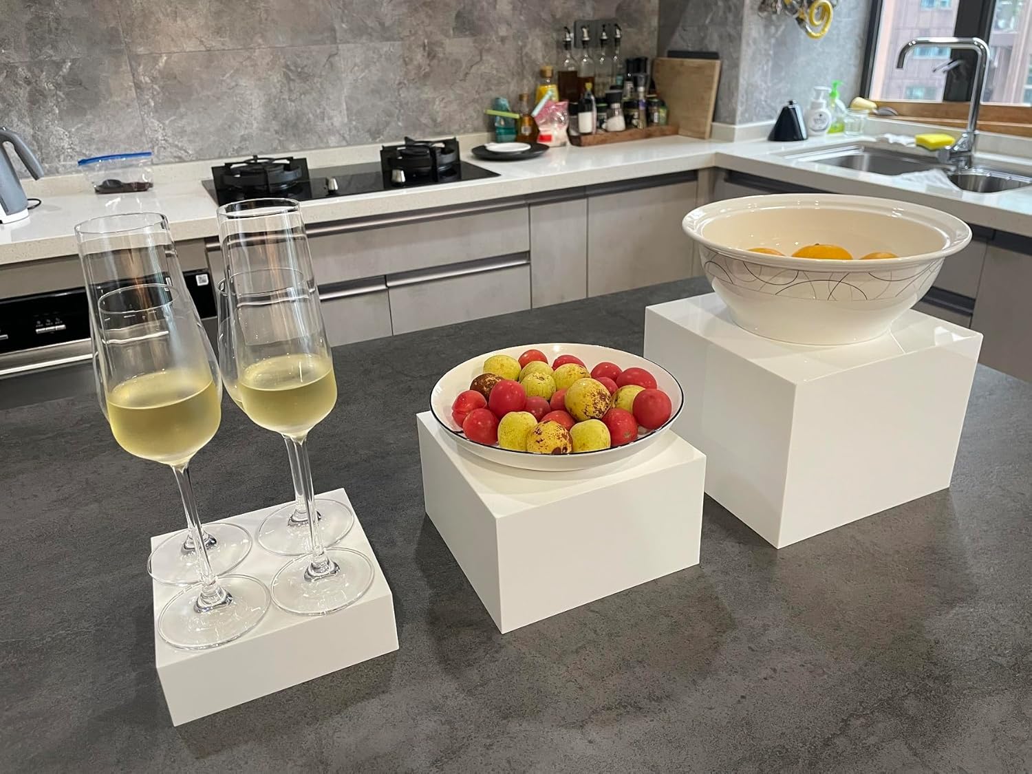Glossy White Acrylic Buffet Risers Set