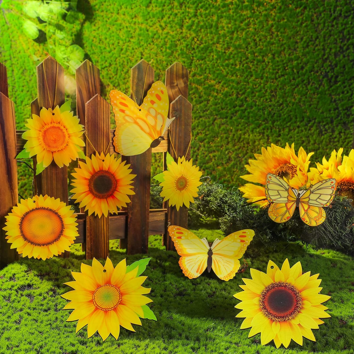 Amyhill 27 Pcs Sunflower Butterfly Wooden Hanging Ornaments Set