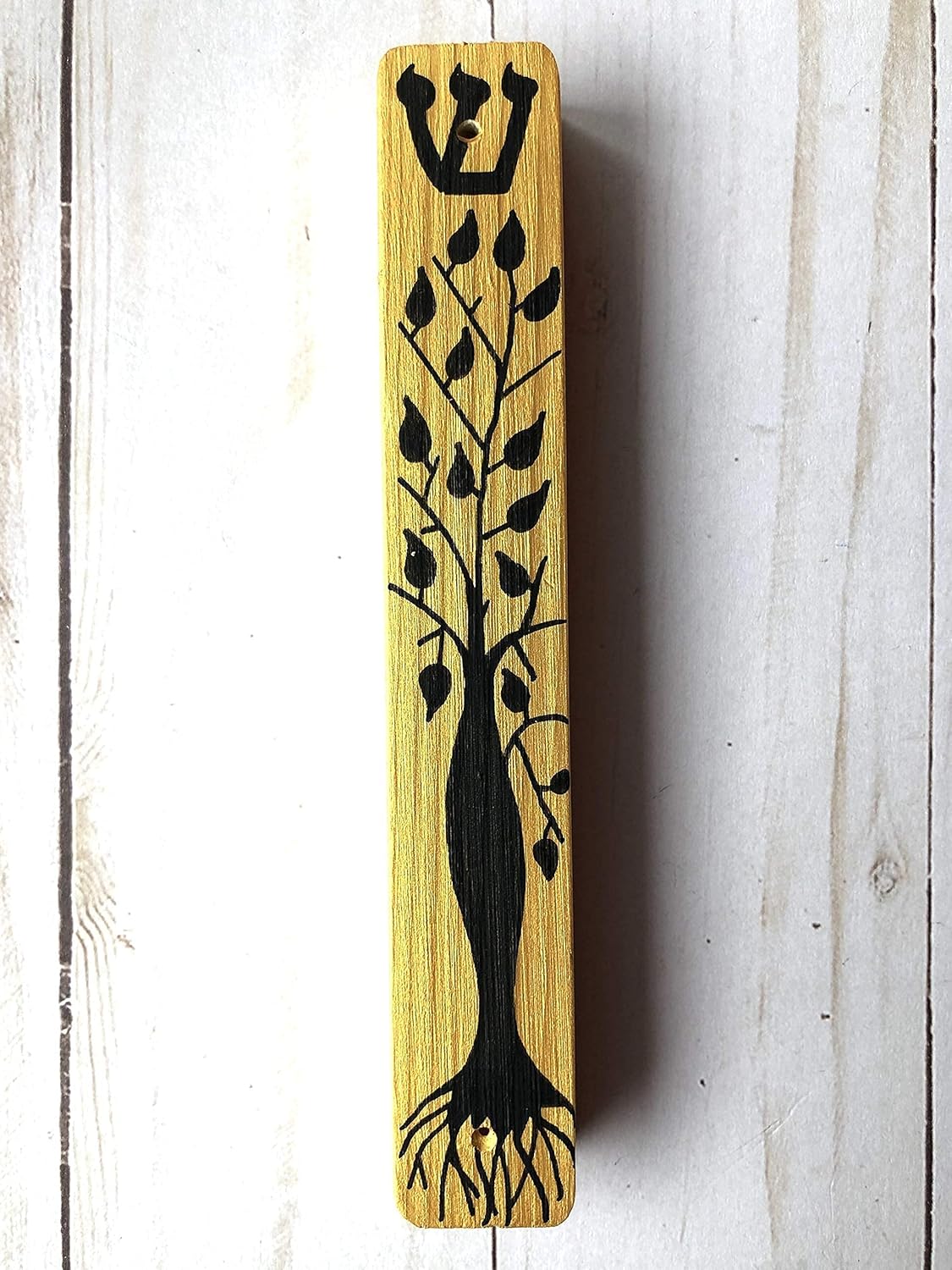 Handmade Tree of Life Mezuzah Case Gold