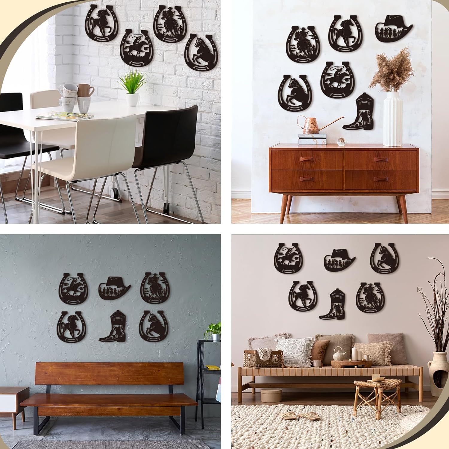 Therwen 6 Pcs Western Wall Decor Wood Art Set