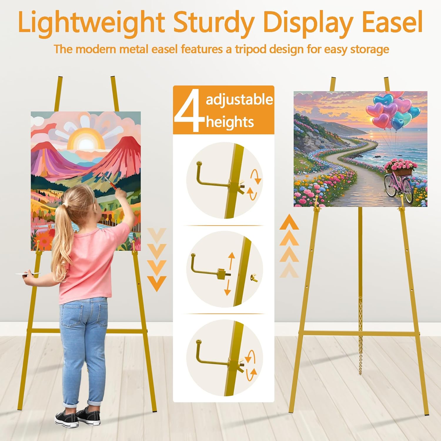 GALAGLAM Gold Easel Stand 57 Inch Adjustable 4 Tier