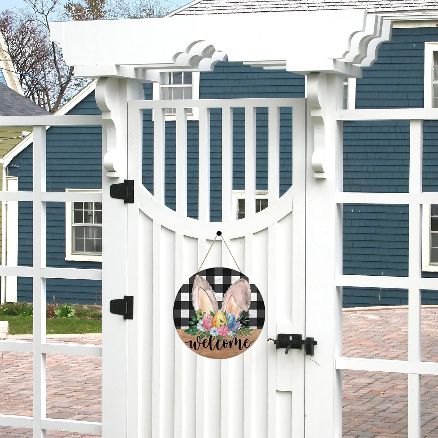 Easter Door Sign with Bunny Ears and Flowers
