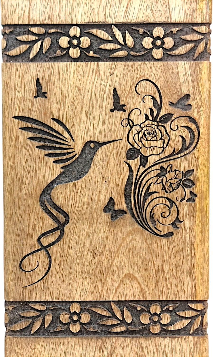 Handcrafted Wooden Cremation Urn with Bird Engraving