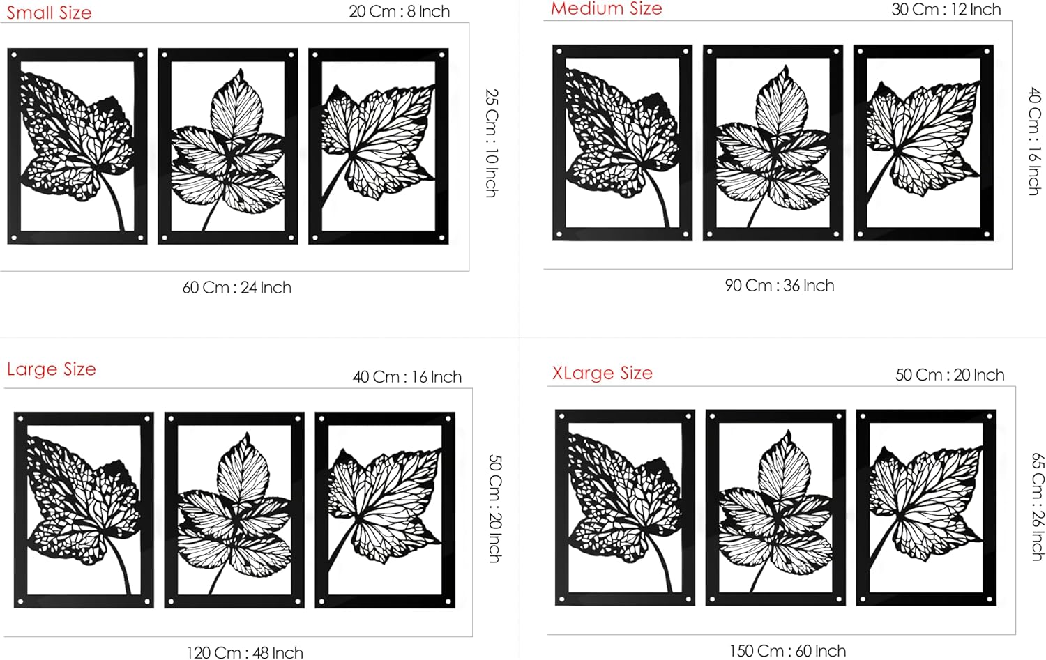 MOSHPY Leaves Metal Wall Decor 3 Panels