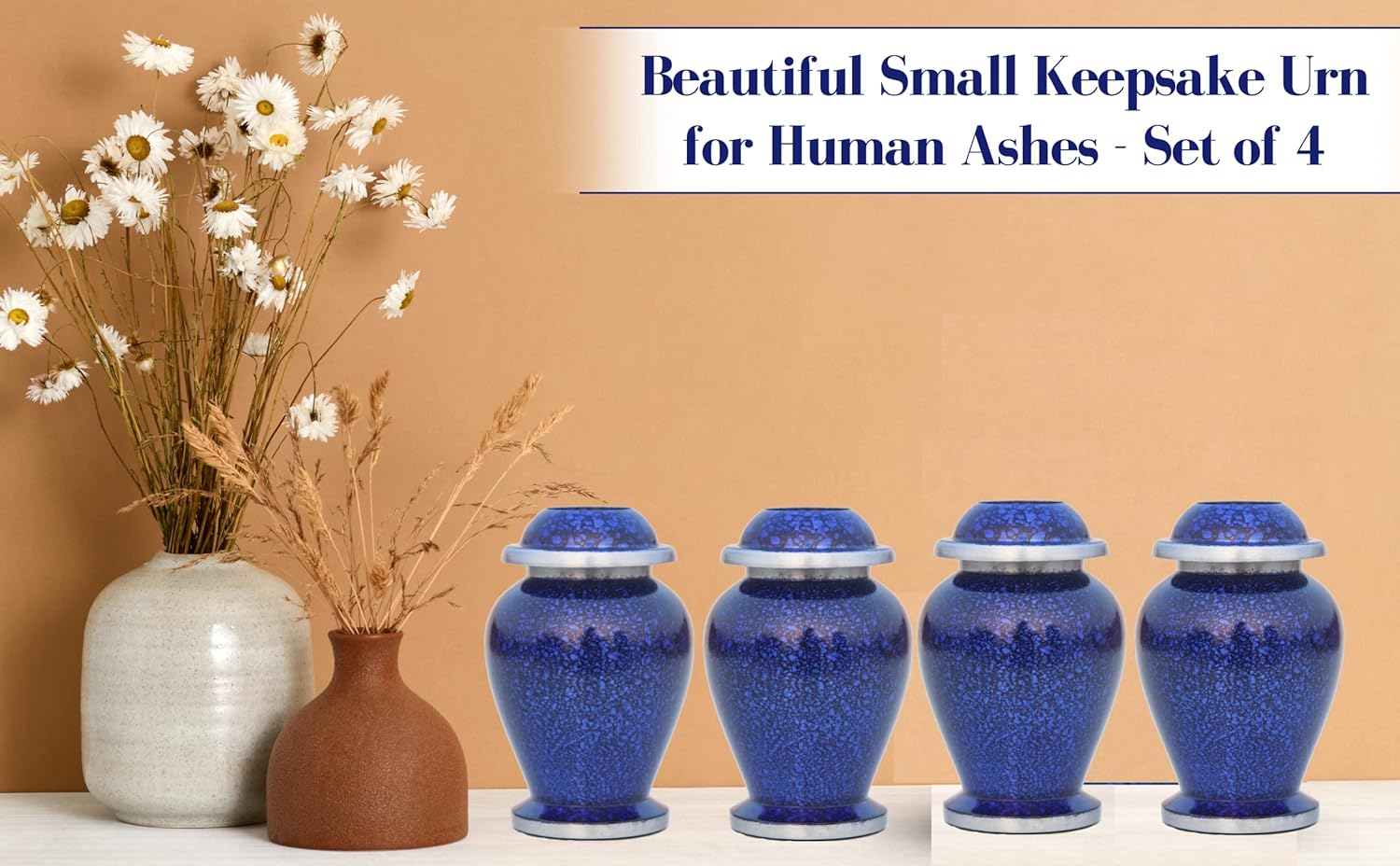 Marble Blue Small Urns for Cremation Ashes Set of 4