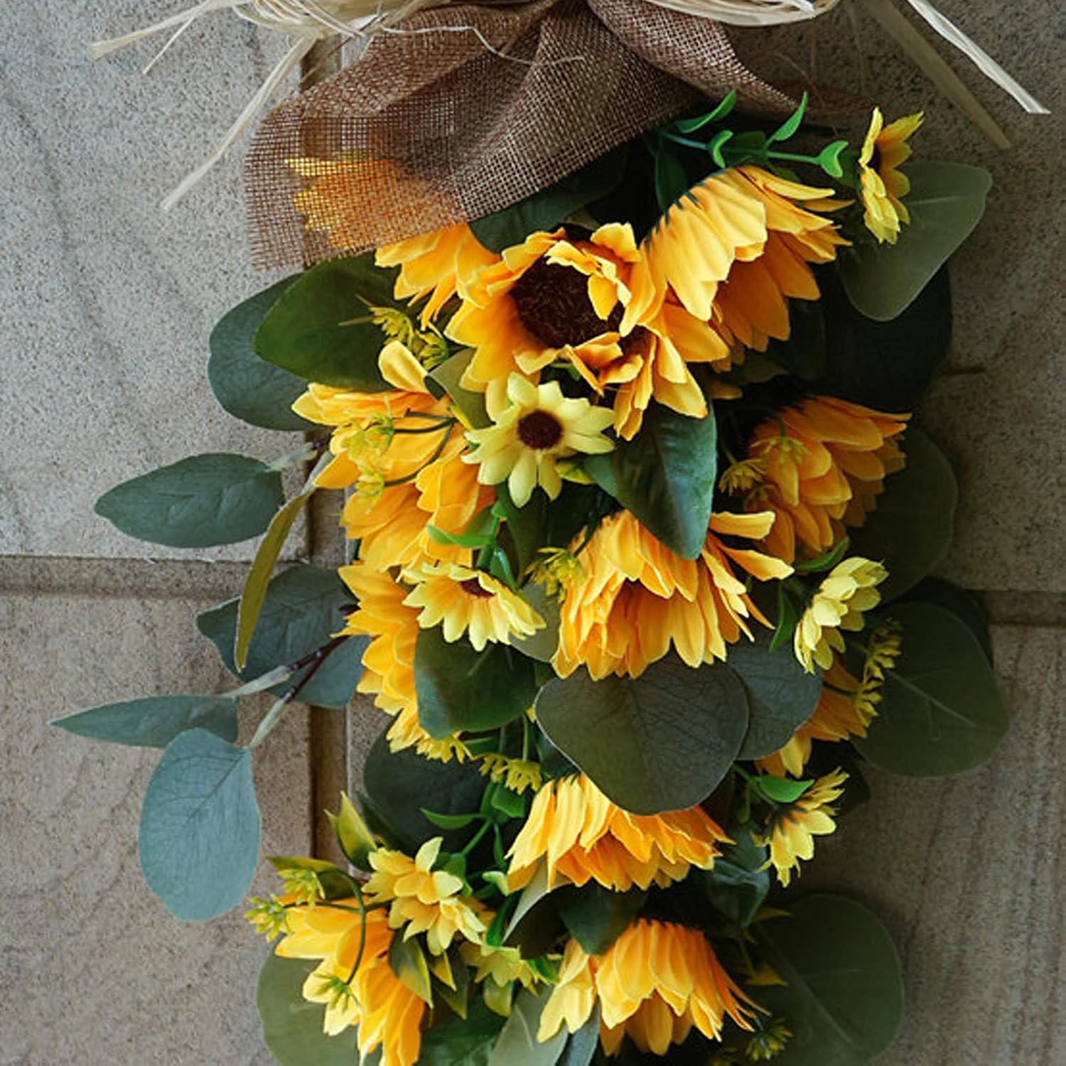 Artificial Sunflower Teardrop Swag for Front Door Decor