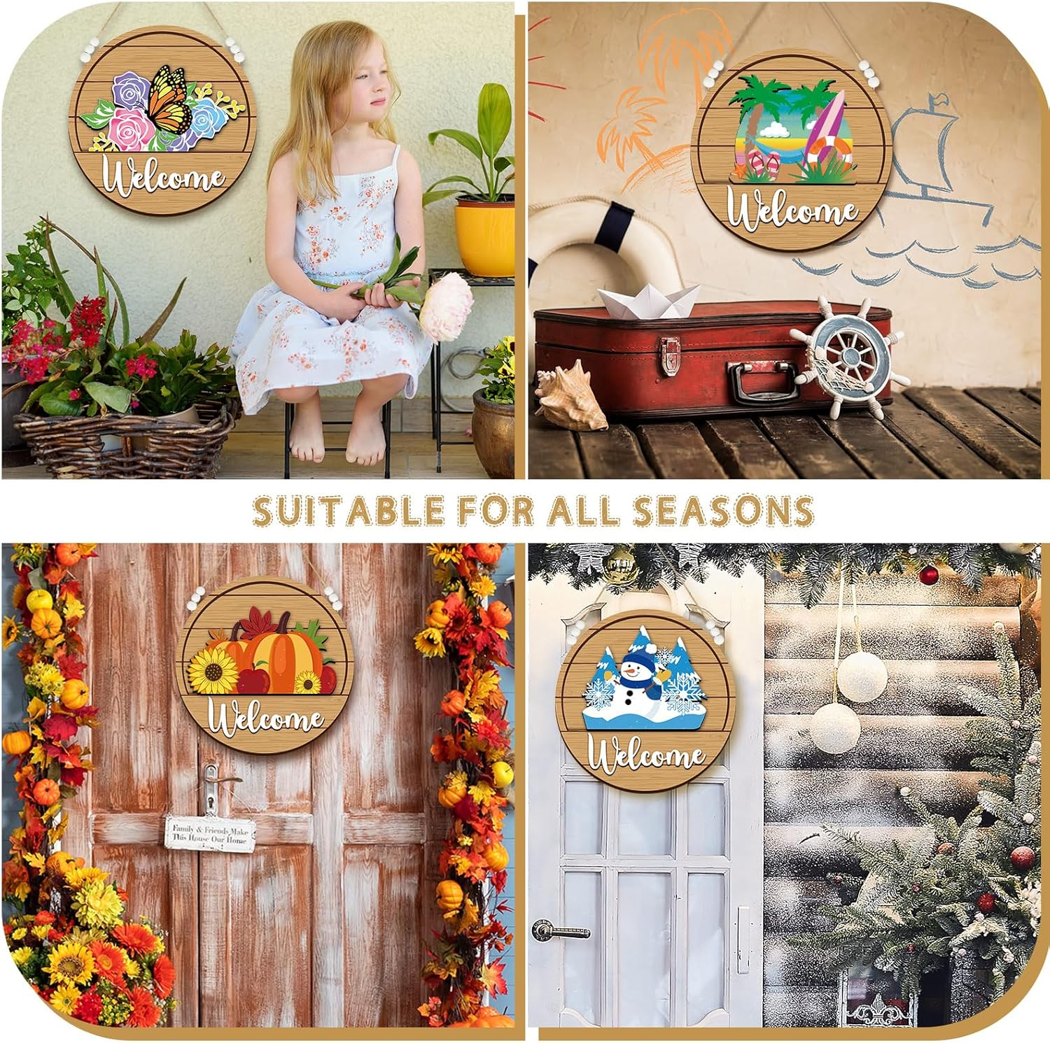 Sintuff Seasonal Welcome Sign with Interchangeable Decorations