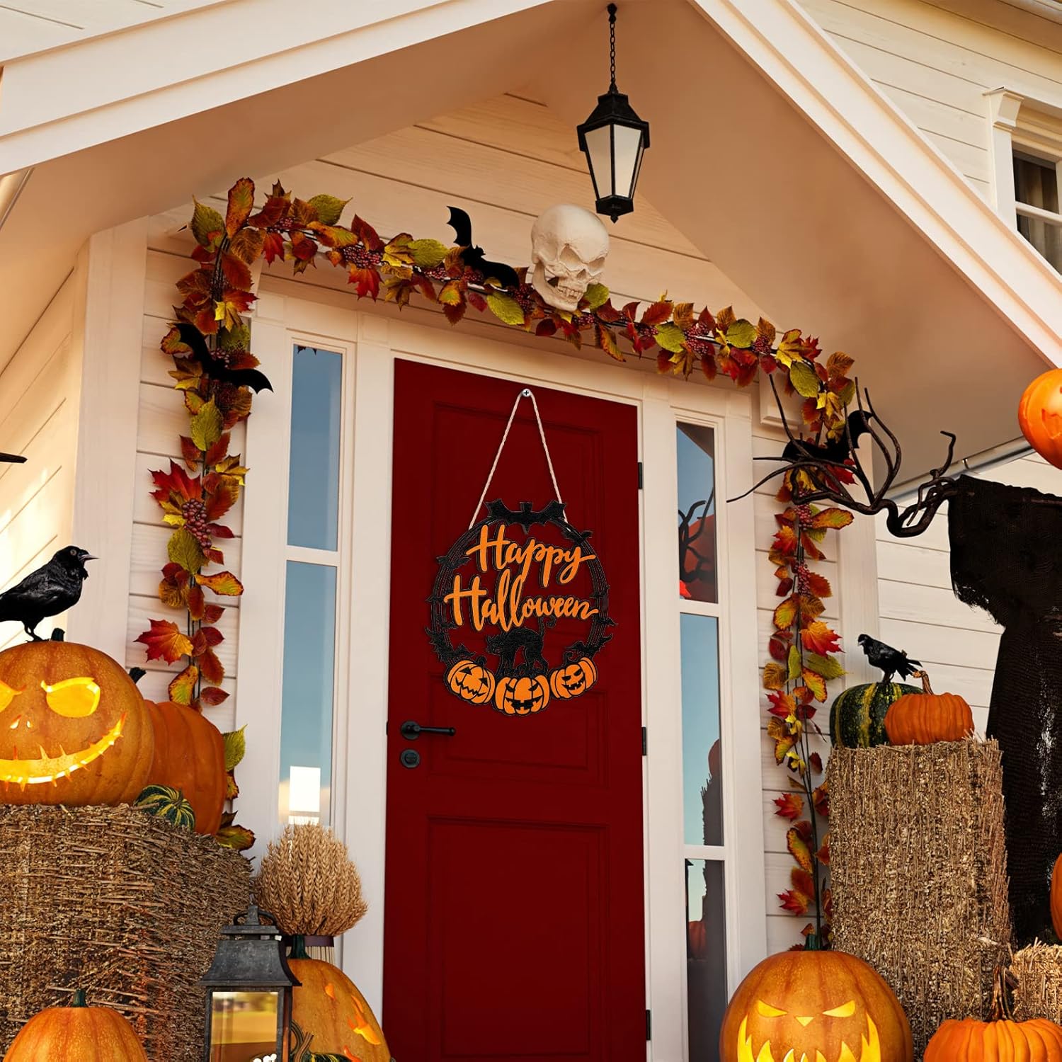 Bucherry Halloween Black Cat Pumpkin Door Sign