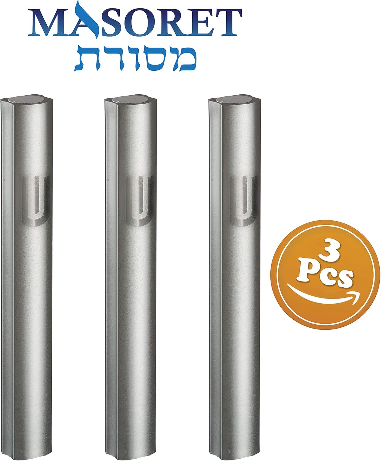 MASORET 3-Piece Aluminum Mezuzah Scroll Holder Case