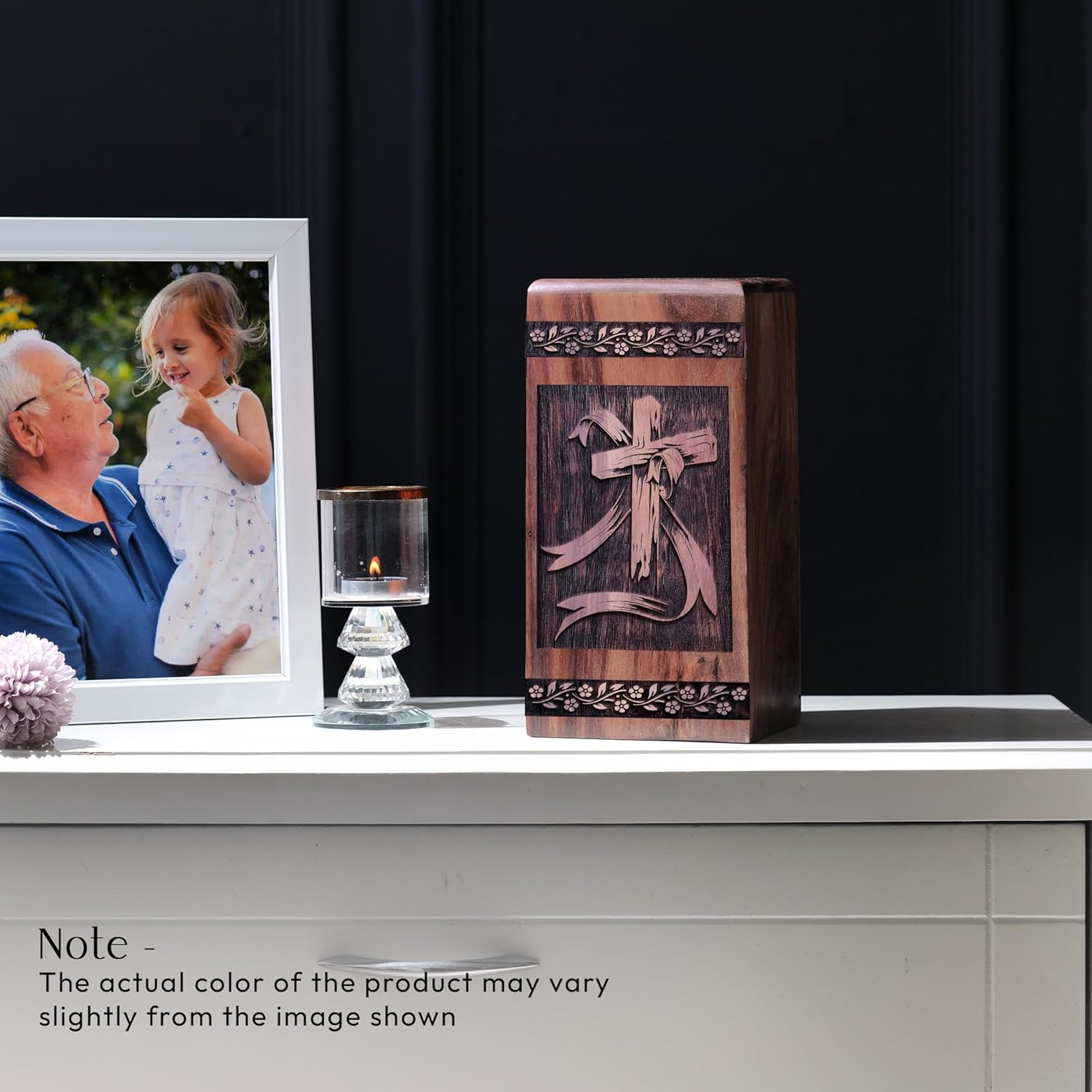 YATHABI Christian Wooden Urn - 1125 Inch Cremation Urn for Adult Ashes