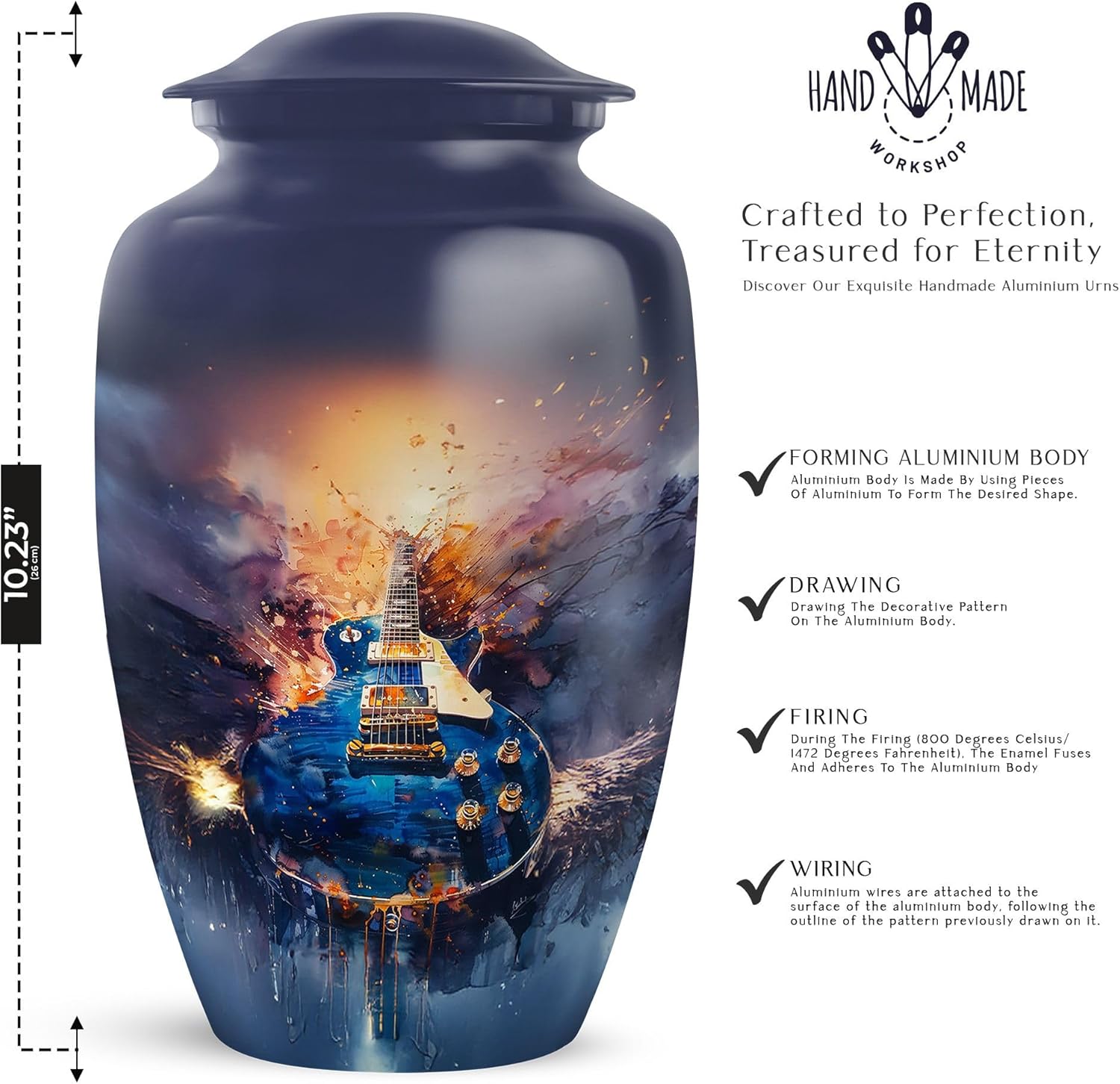 Guitar Cremation Urn for Human Ashes Dark Blue 10 Inch