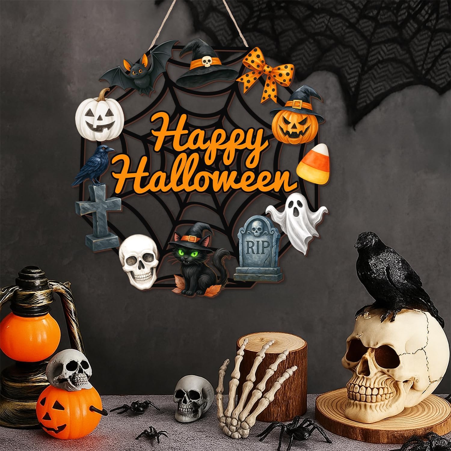 Halloween Wooden Ghost Door Wreath Sign