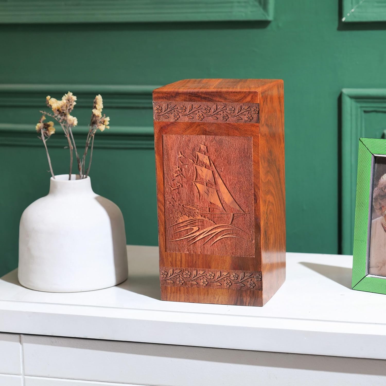 Handmade Wooden Urn Sailboat - Small Ashes Urn for Home or Burial