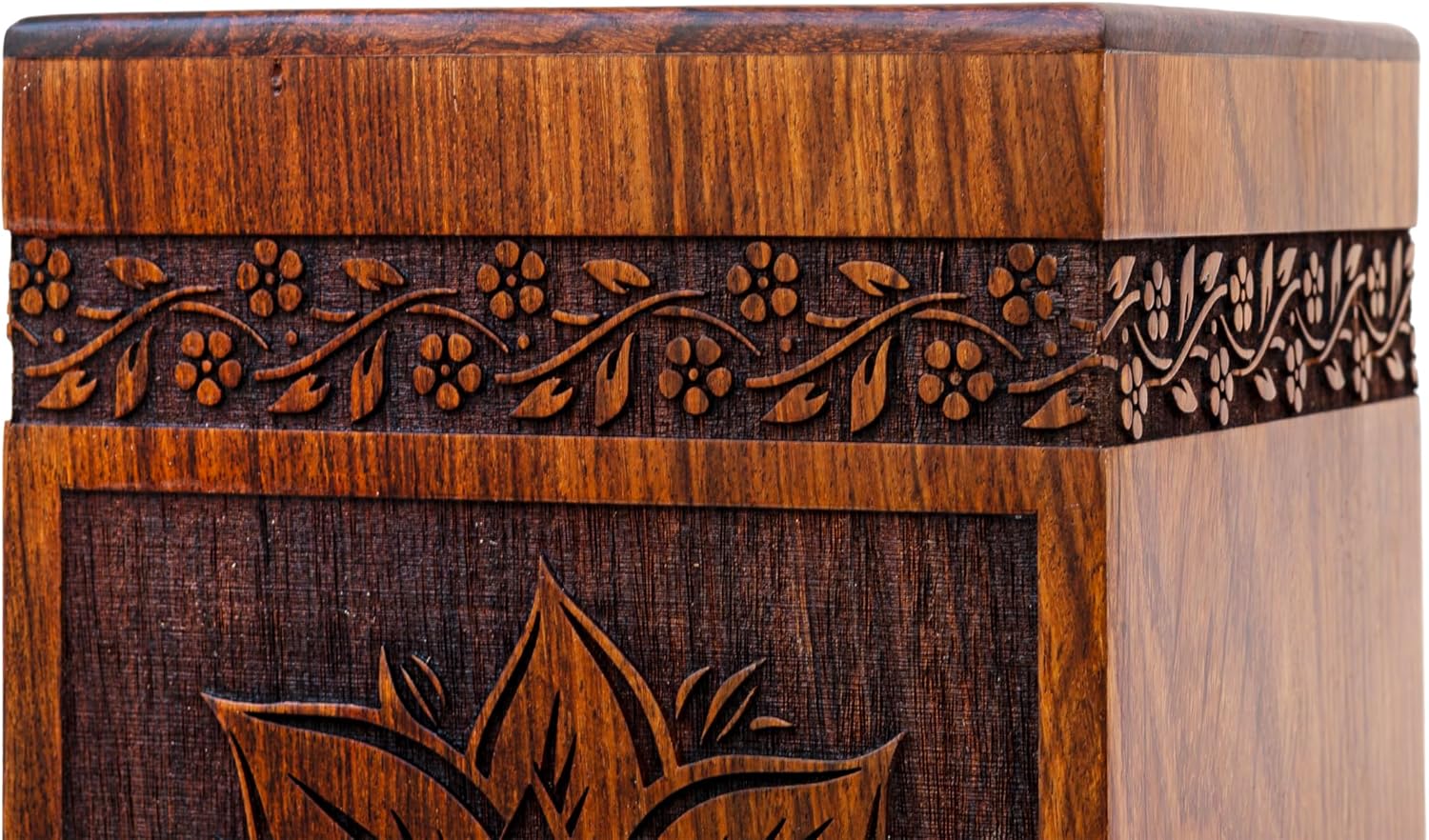 Premium Wooden Urn - Floral Design for Humans and Pets