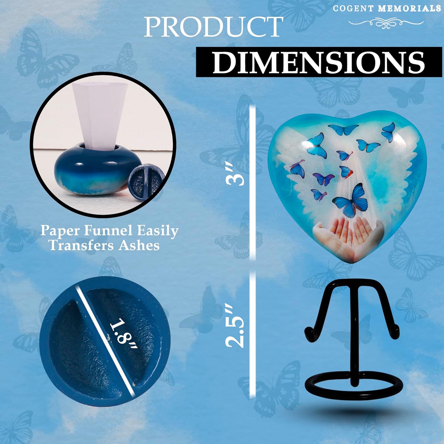 Heart Shaped Butterfly Urn for Human Ashes - Elegant and Durable