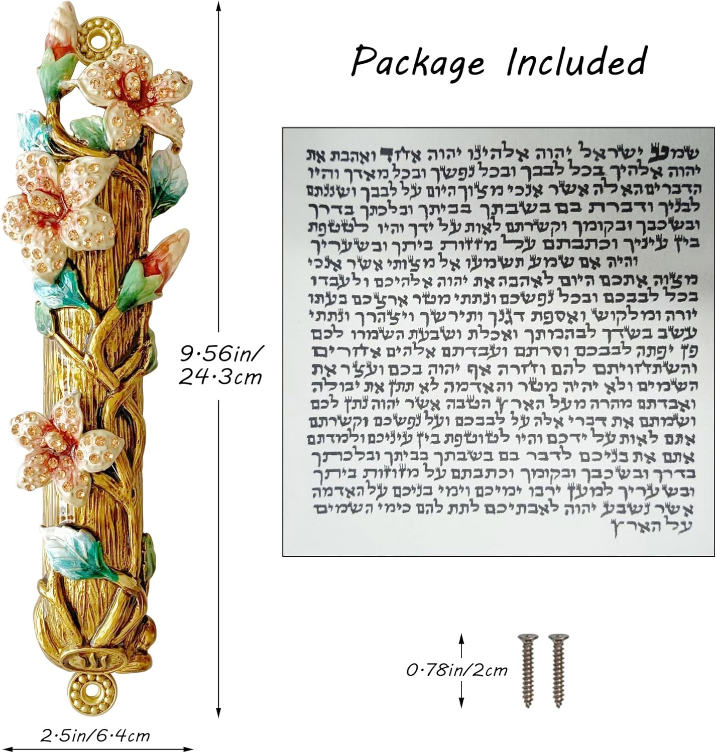 Hand Painted Mezuzah with Enamel Design and Scroll