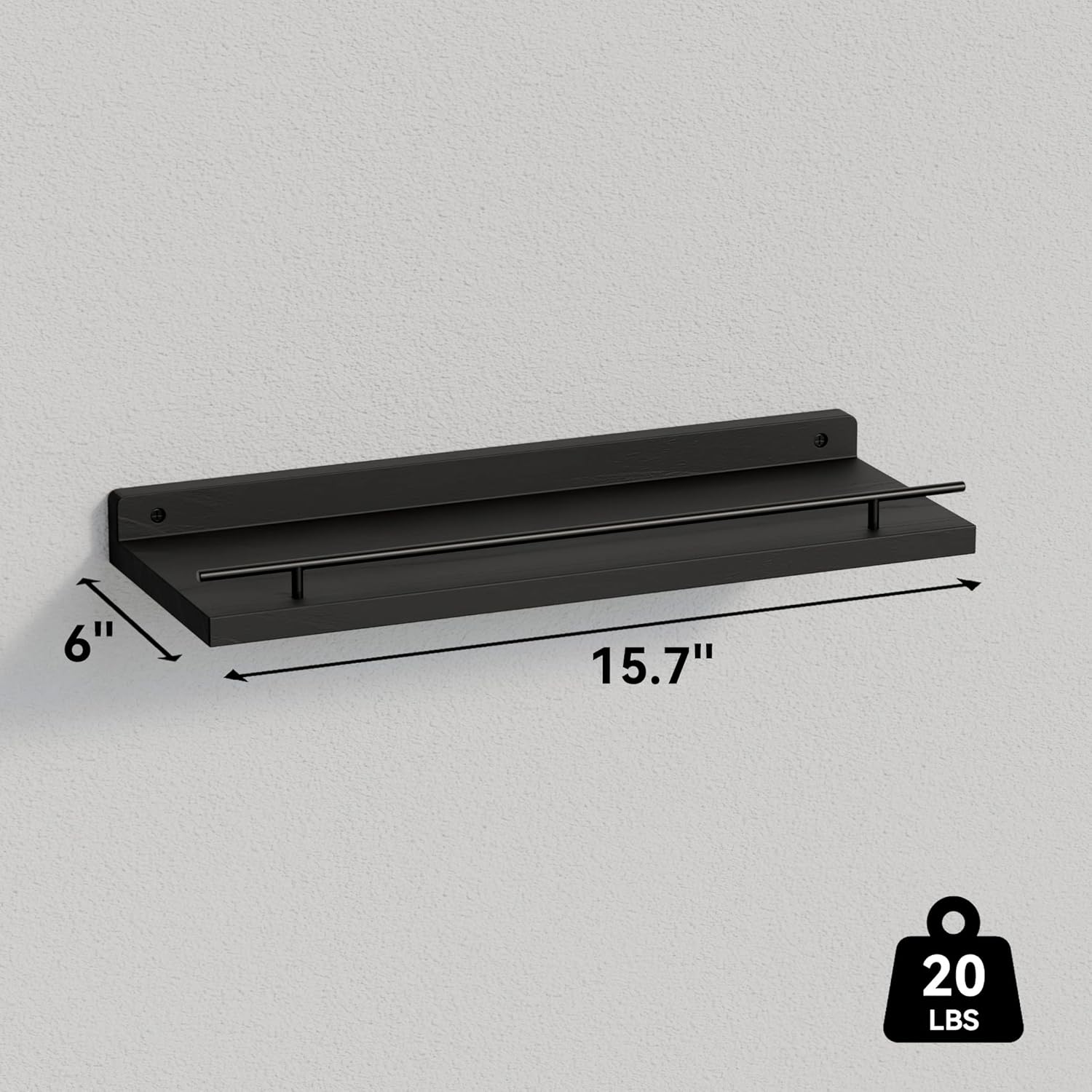 WOPITUES Floating Shelves with Black Metal Guardrail Set of 3