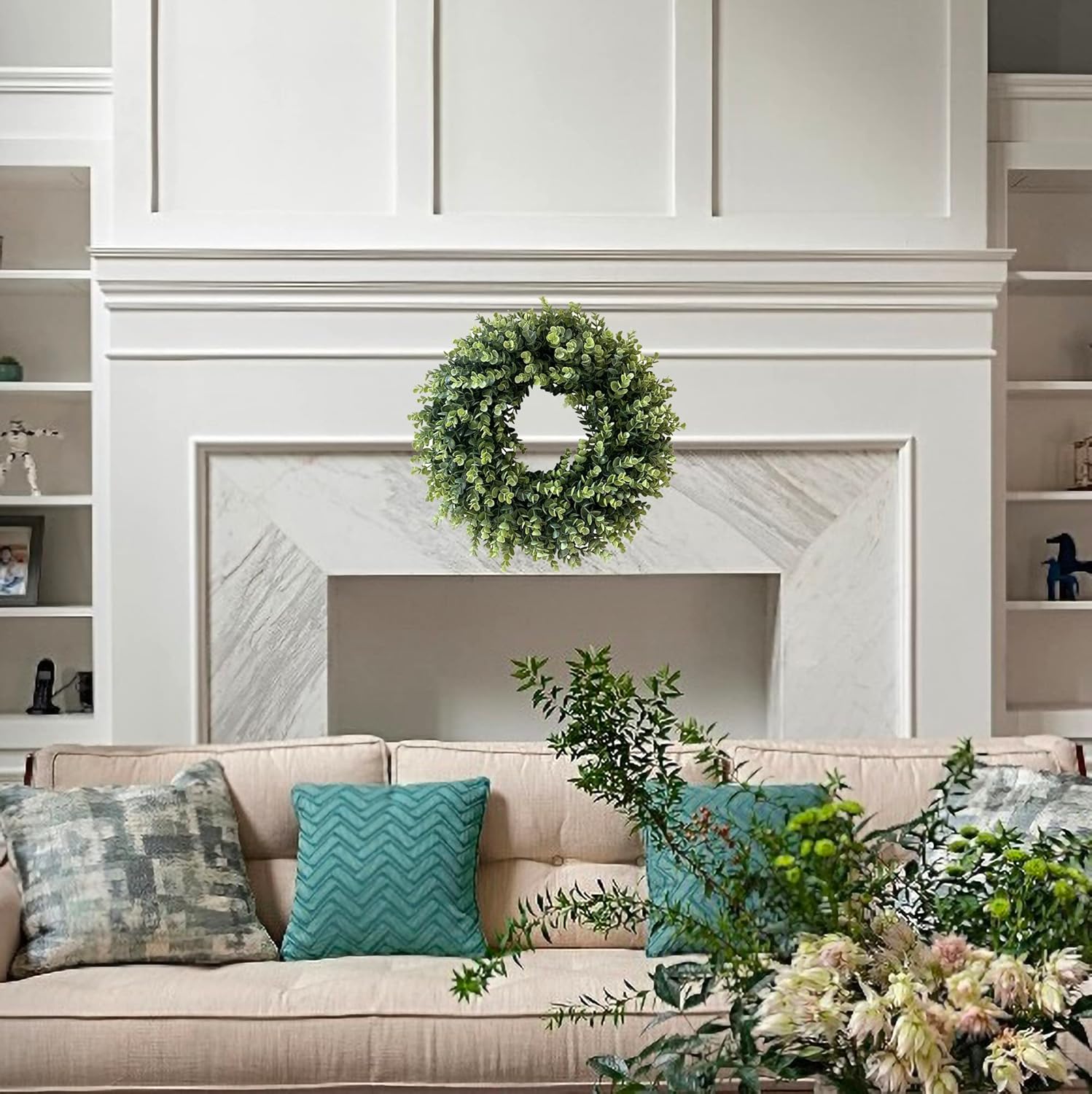 20 Inch Artificial Eucalyptus Wreath for Front Door