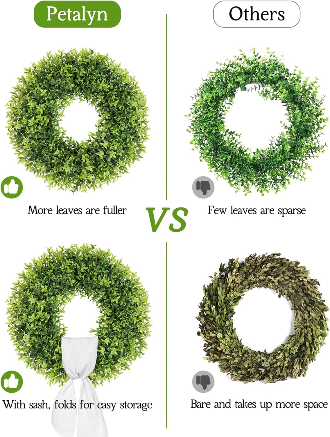 22 Inch Artificial Boxwood Wreath with Sash for Front Door