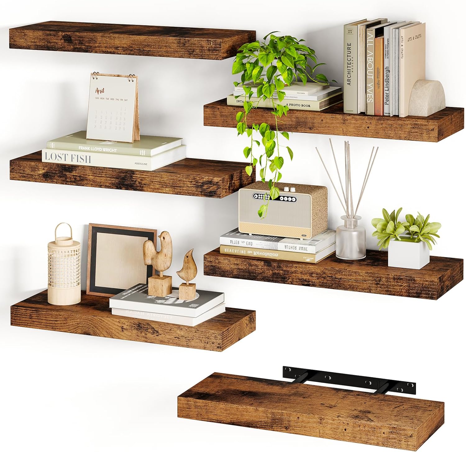 Fixwal 158 In Floating Shelves Set of 6 Rustic Brown