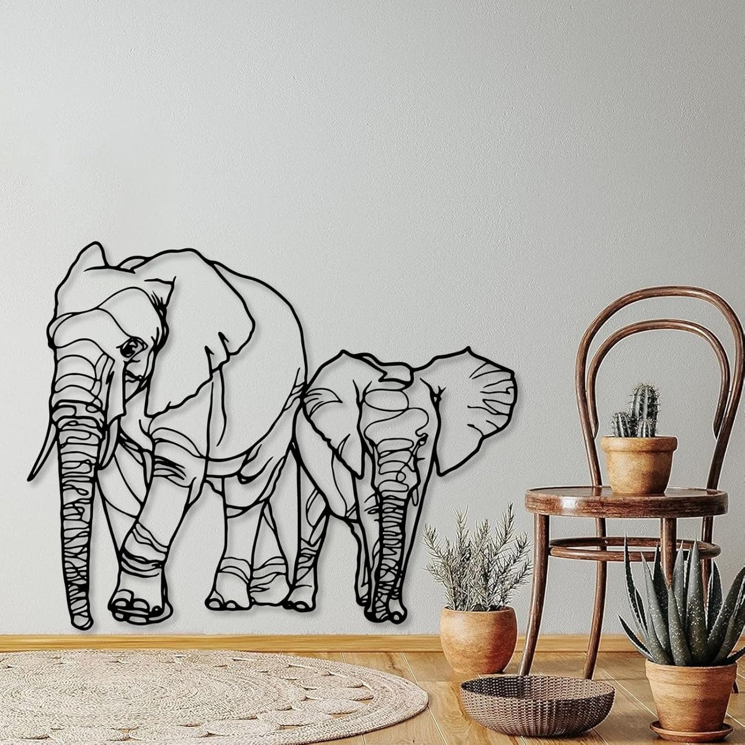 Gold Elephant Wall Decor Set with Mama and Baby