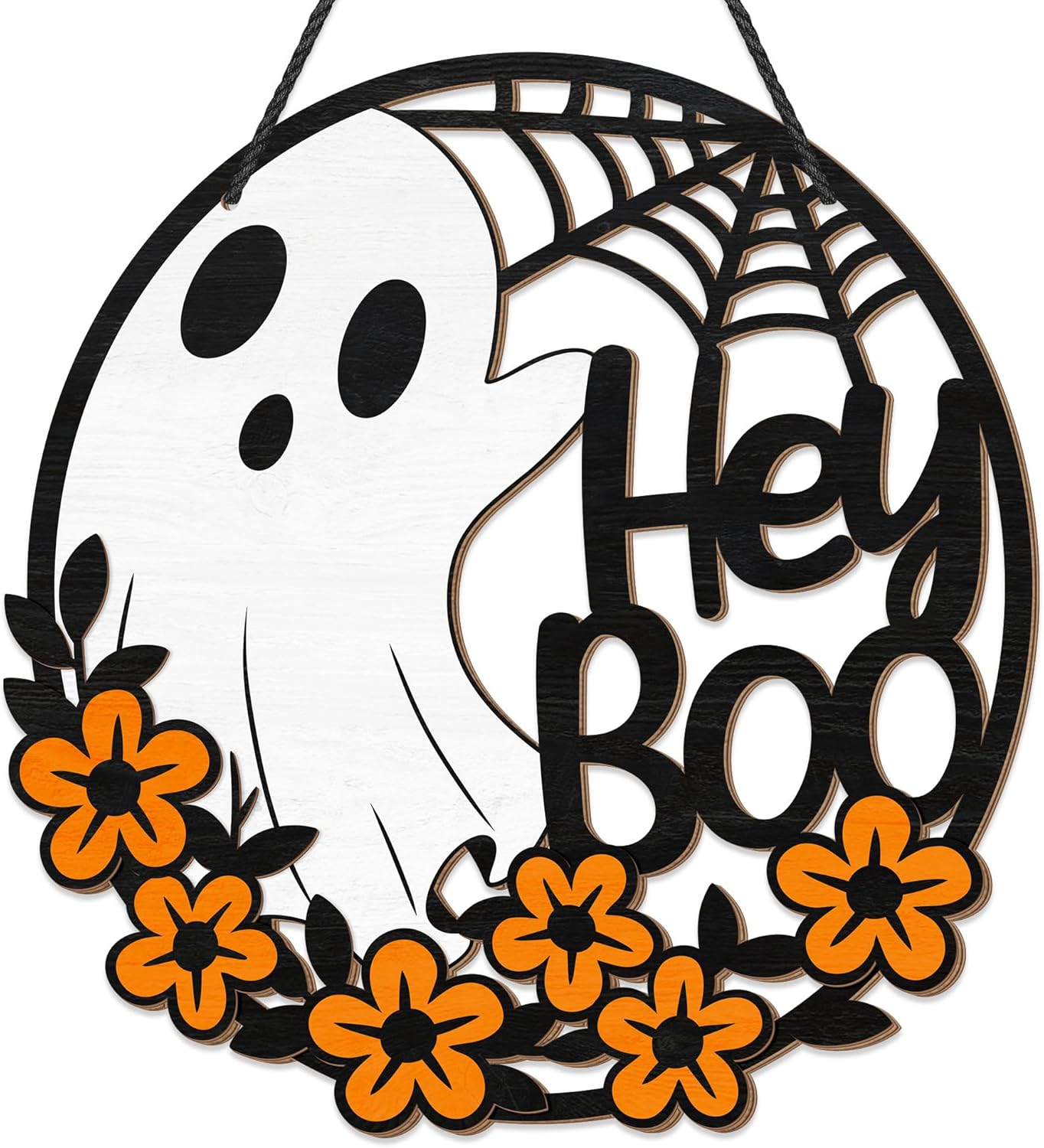 Halloween Hey Boo Ghost Flower Door Sign Decor
