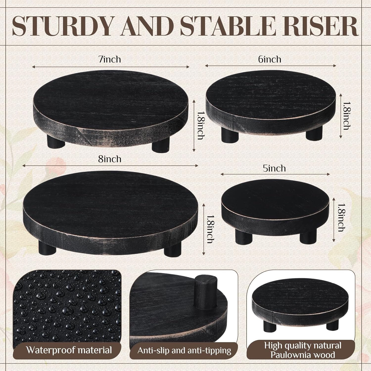 Geetery 4 Pcs Round Wooden Risers for Decor Display