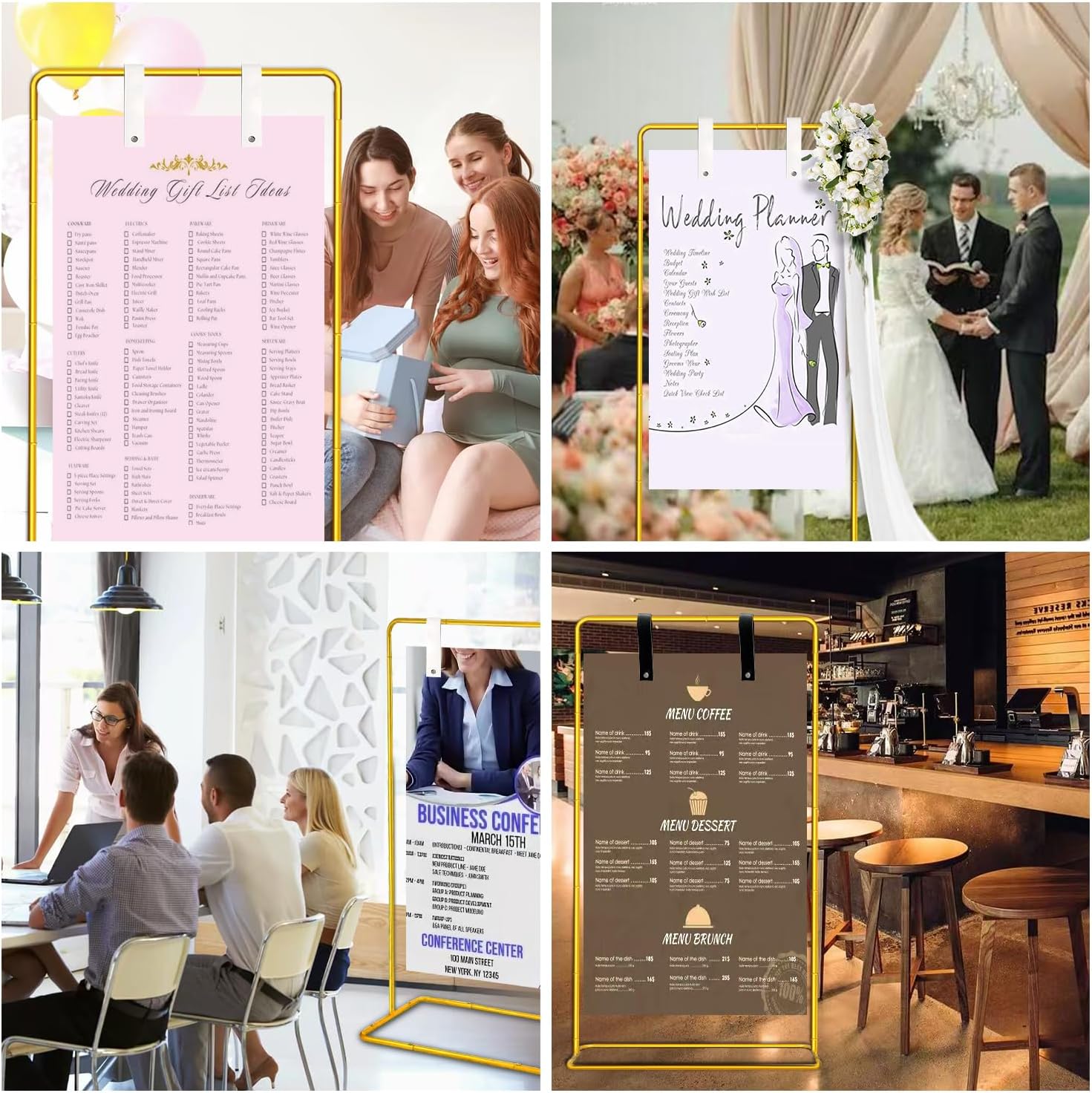 Wedding Welcome Sign Stand - Adjustable Gold Easel for Events