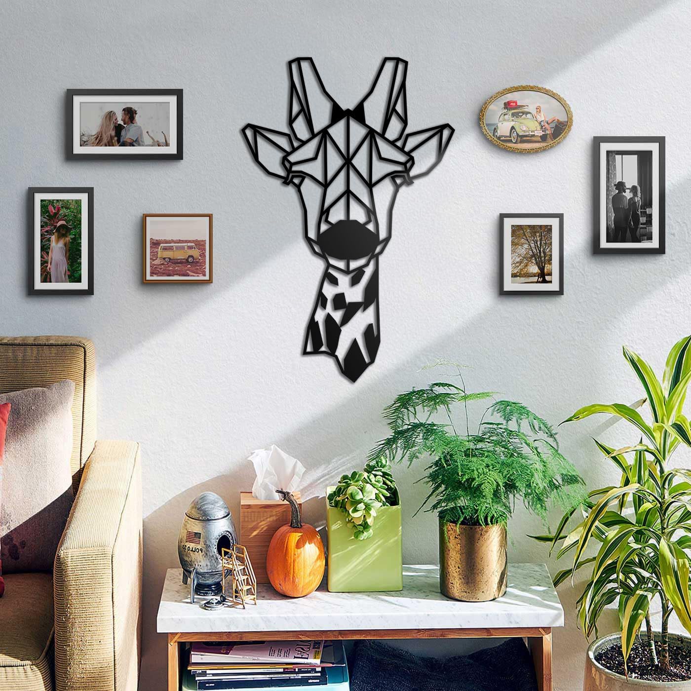 BONPERLA Geometric Giraffe Head Wall Art in Black