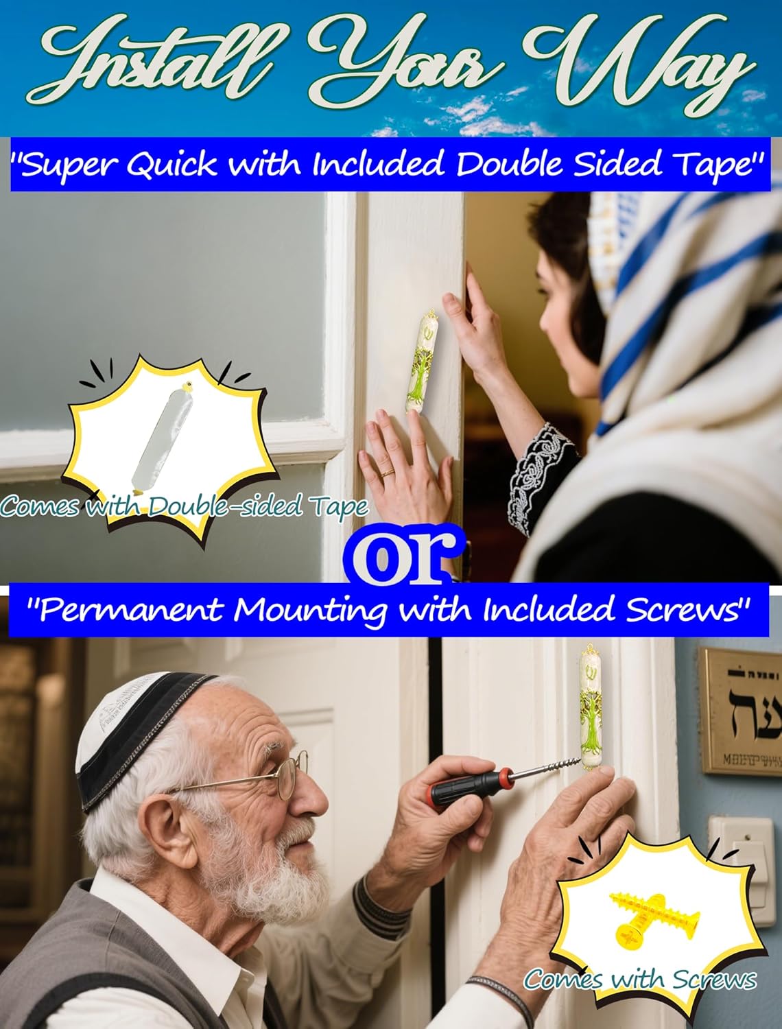 Exquisite Enamel Mezuzah with Scroll and Tree of Life Design
