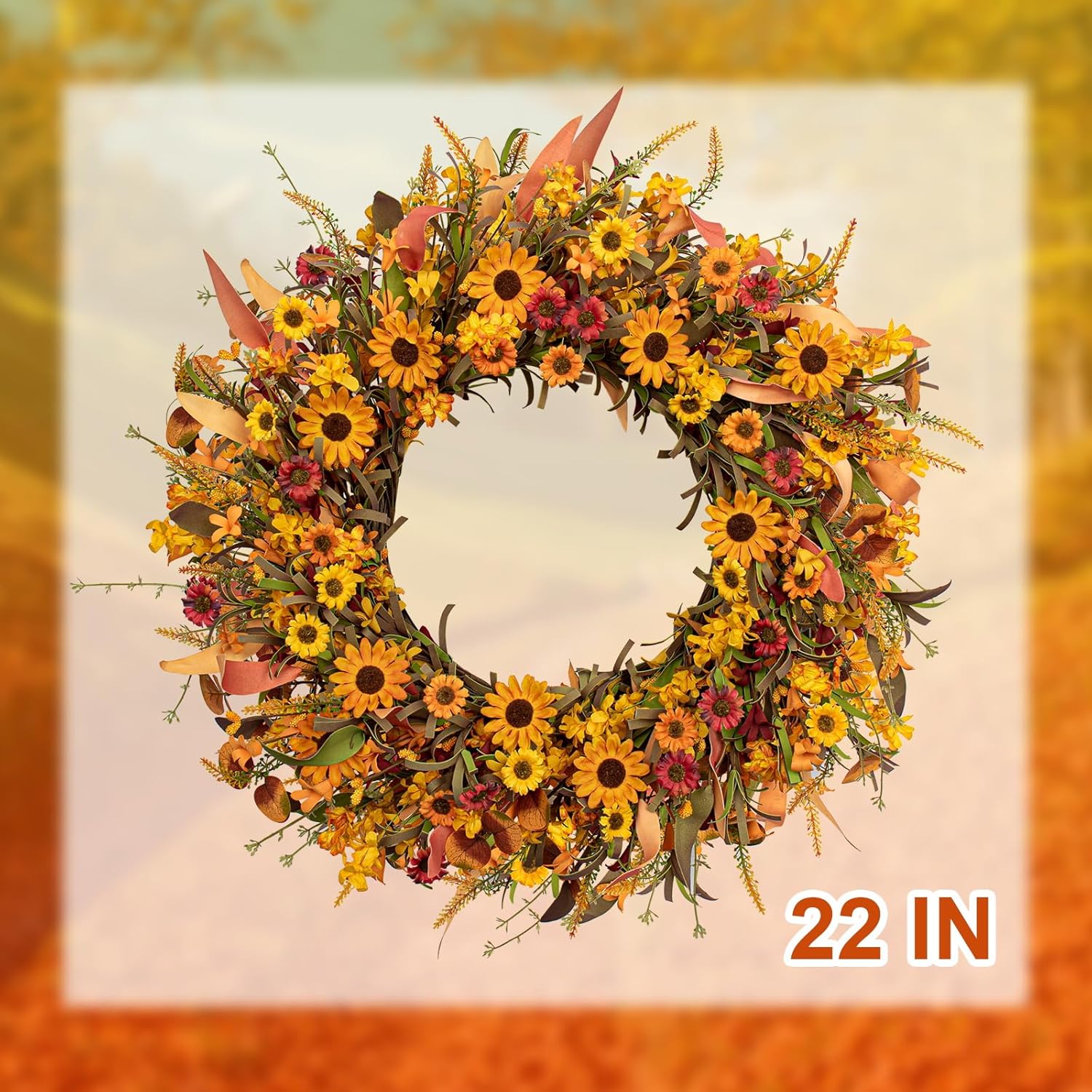 JFLORU 22 Inch Artificial Fall Wreath
