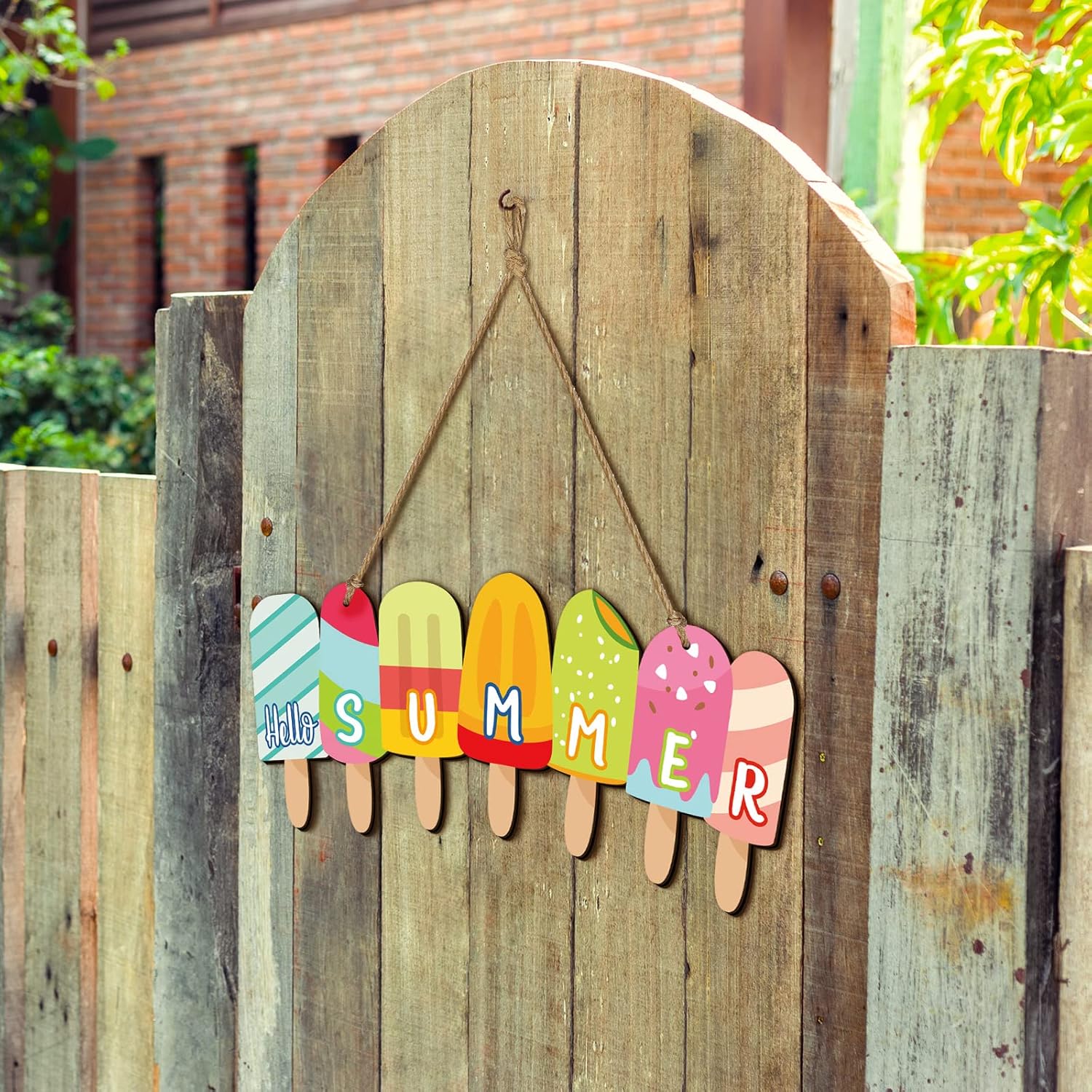 Yookeer Summer Door Sign with Ice Cream Wreath