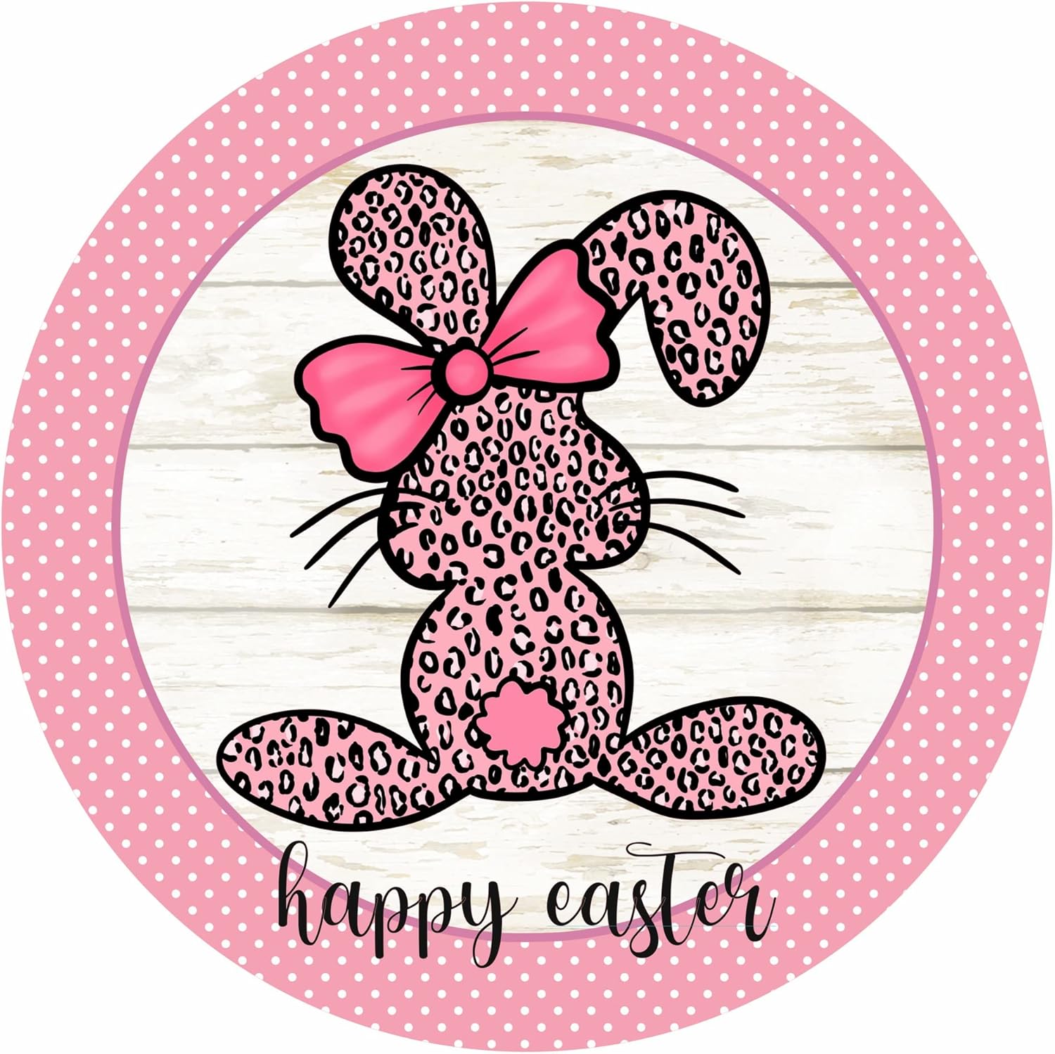 Happy Easter Pink Leopard Bunny Decorative Sign 8x8