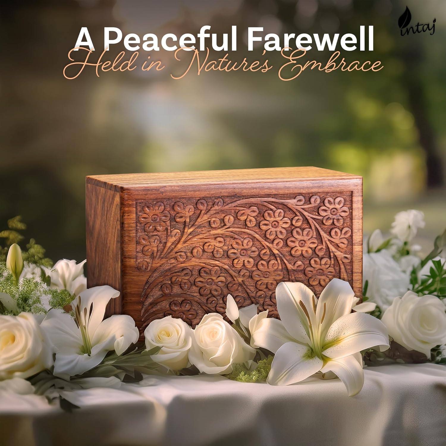 INTAJ Handcarved Rosewood Tree of Life Urn