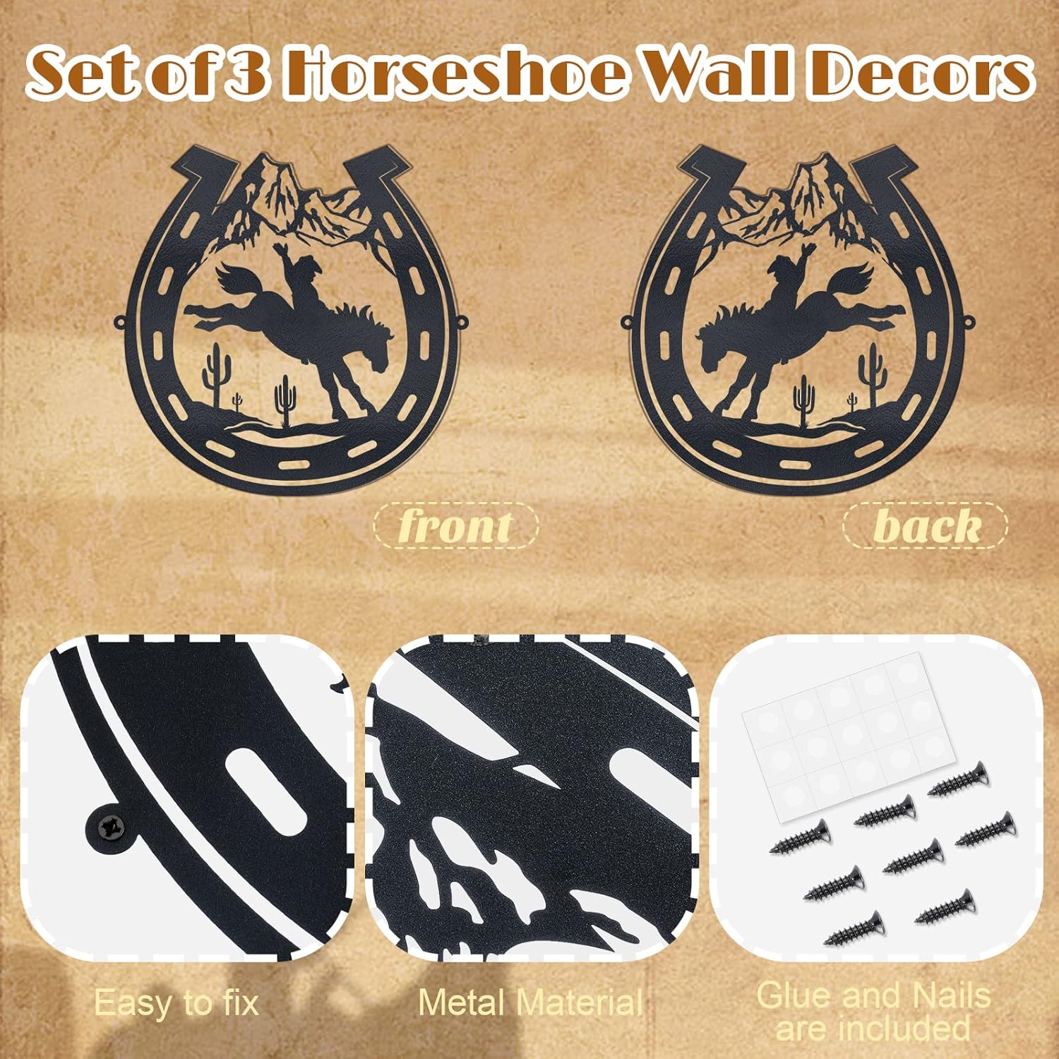 Pinkunn 3 Pcs 98 Inch Metal Wall Decor Cowboy Art