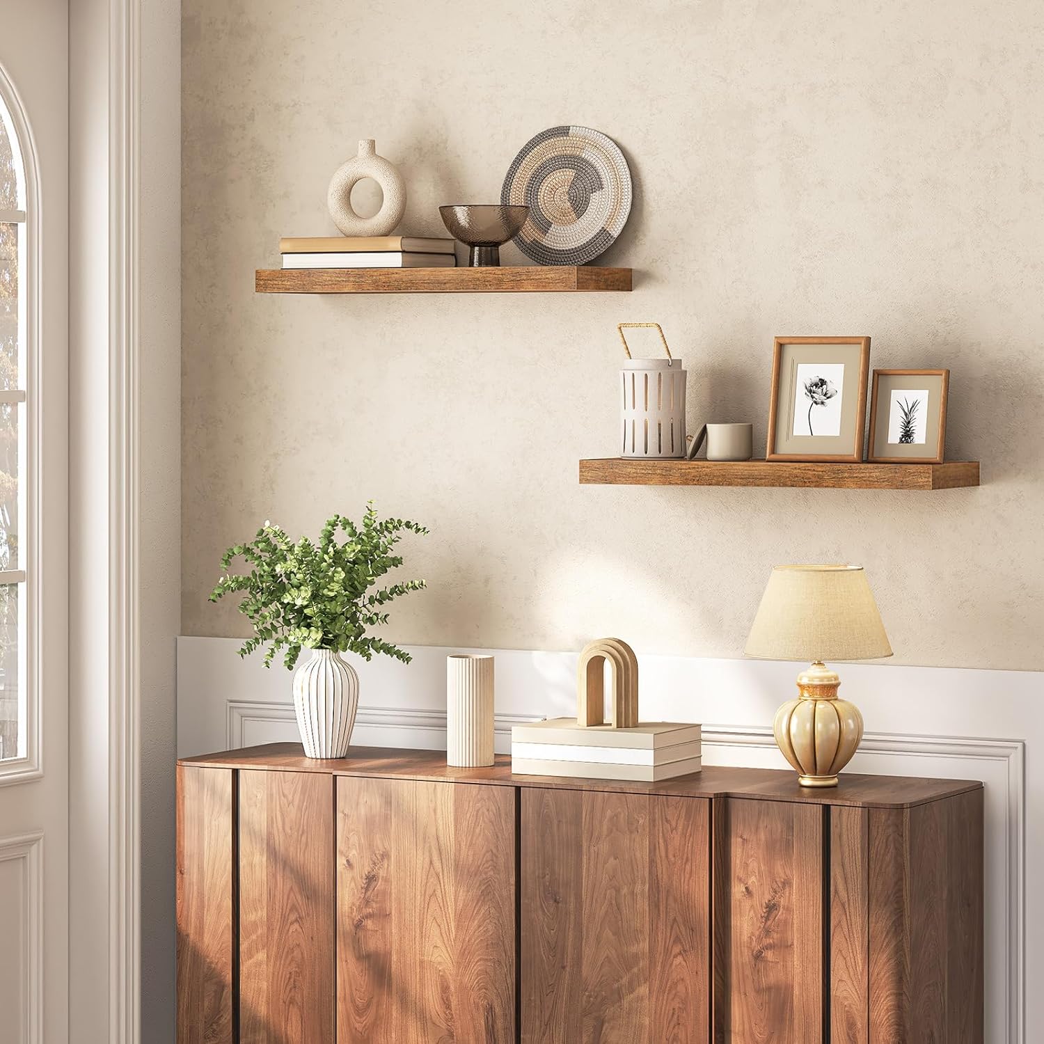 HOOBRO Floating Shelves for Wall Set of 2 236 Inch Rustic Brown