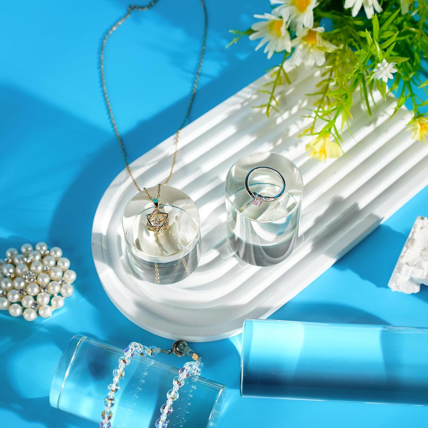 ZEERSHEE 4-Pack Clear Glass Cylinder Display Risers