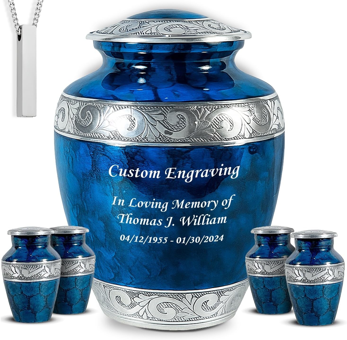 Personalized Engraved Set of 6 Funeral Urns for Human Ashes
