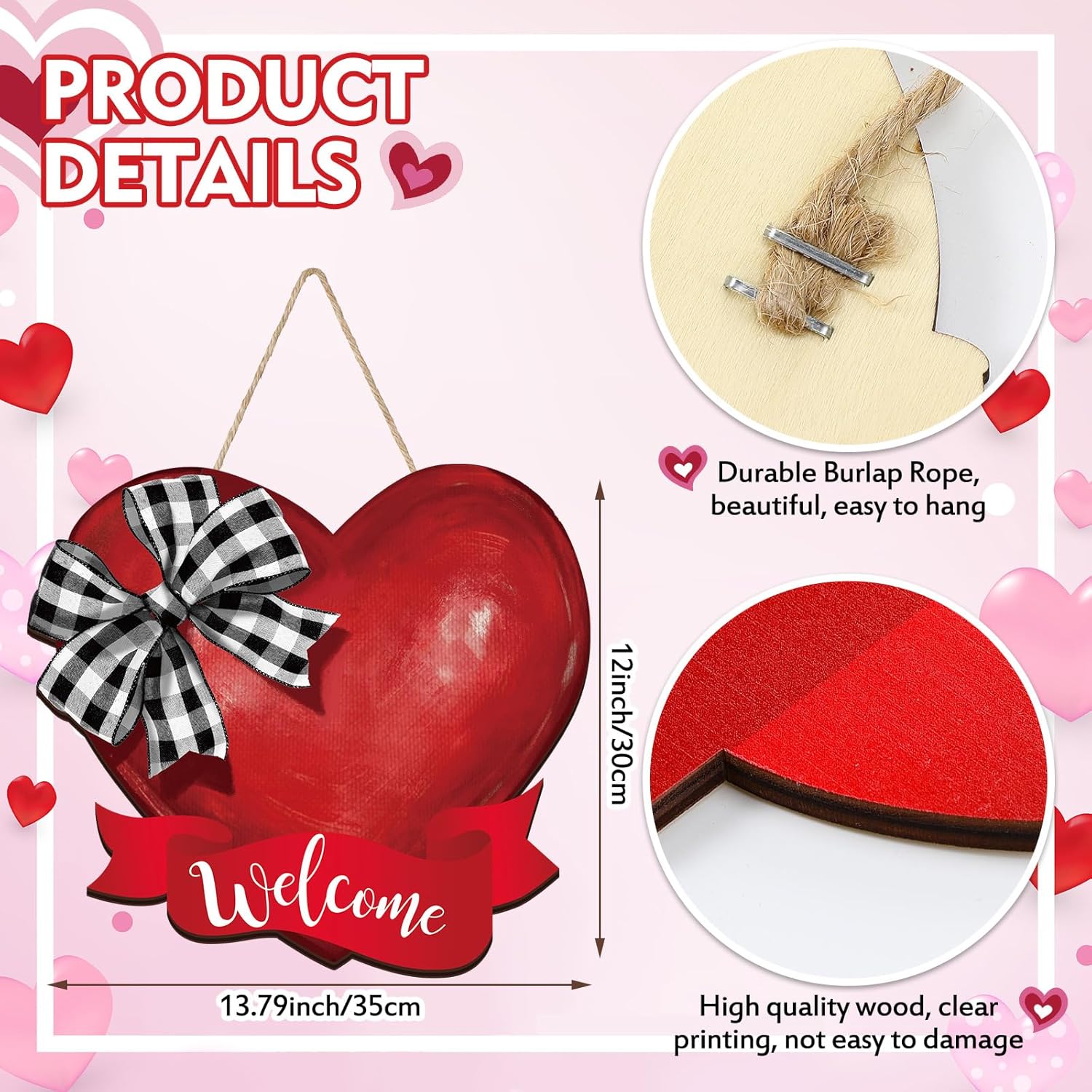 Marsui Red Heart Door Wreath Valentine Decoration
